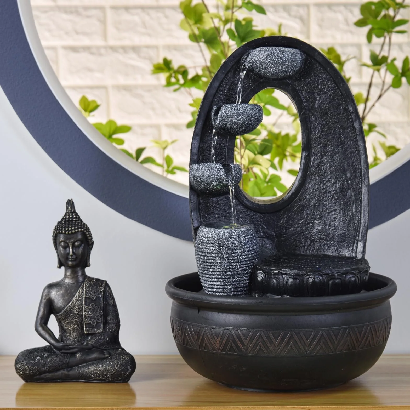 Zen'Light Harmonie fontanna z żywicy poliestrowej, czarna, 26 x 16 x 40 cm