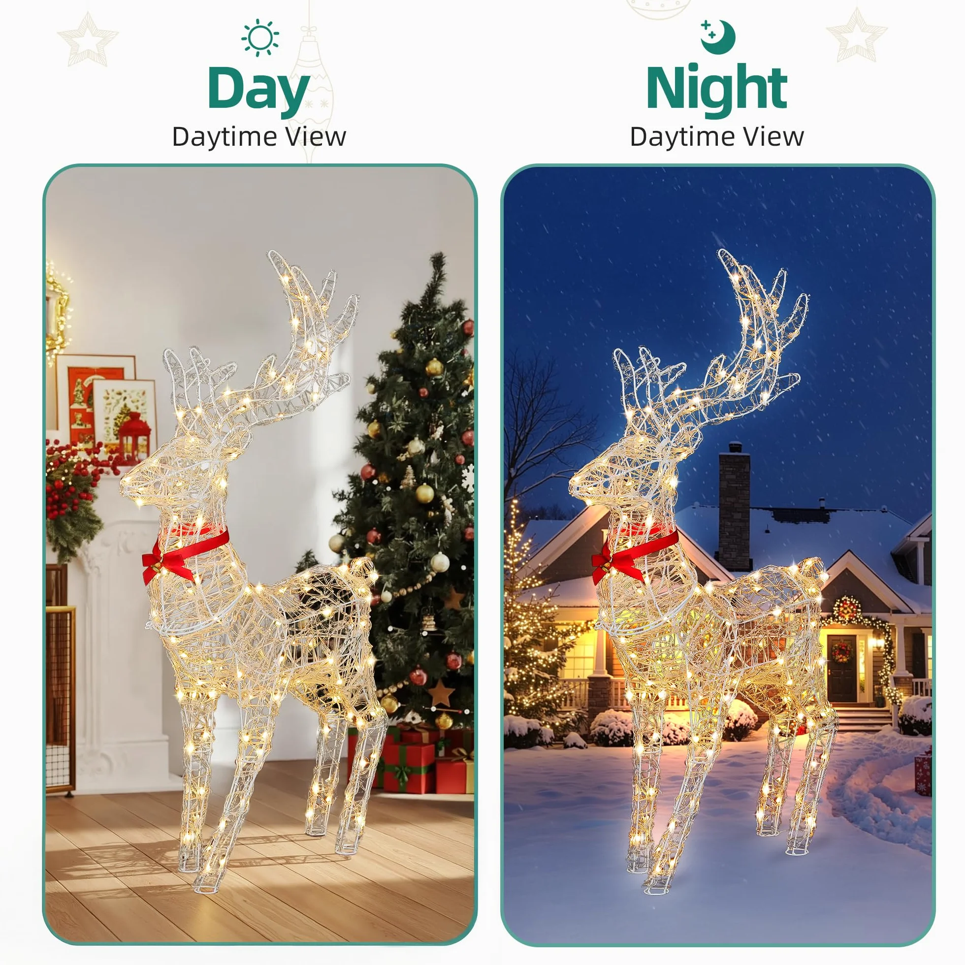 YITAHOME 3-częściowy zestaw LED reniferów, dekoracja bożonarodzeniowa z pilotem, 210 diod LED, 89 trybów