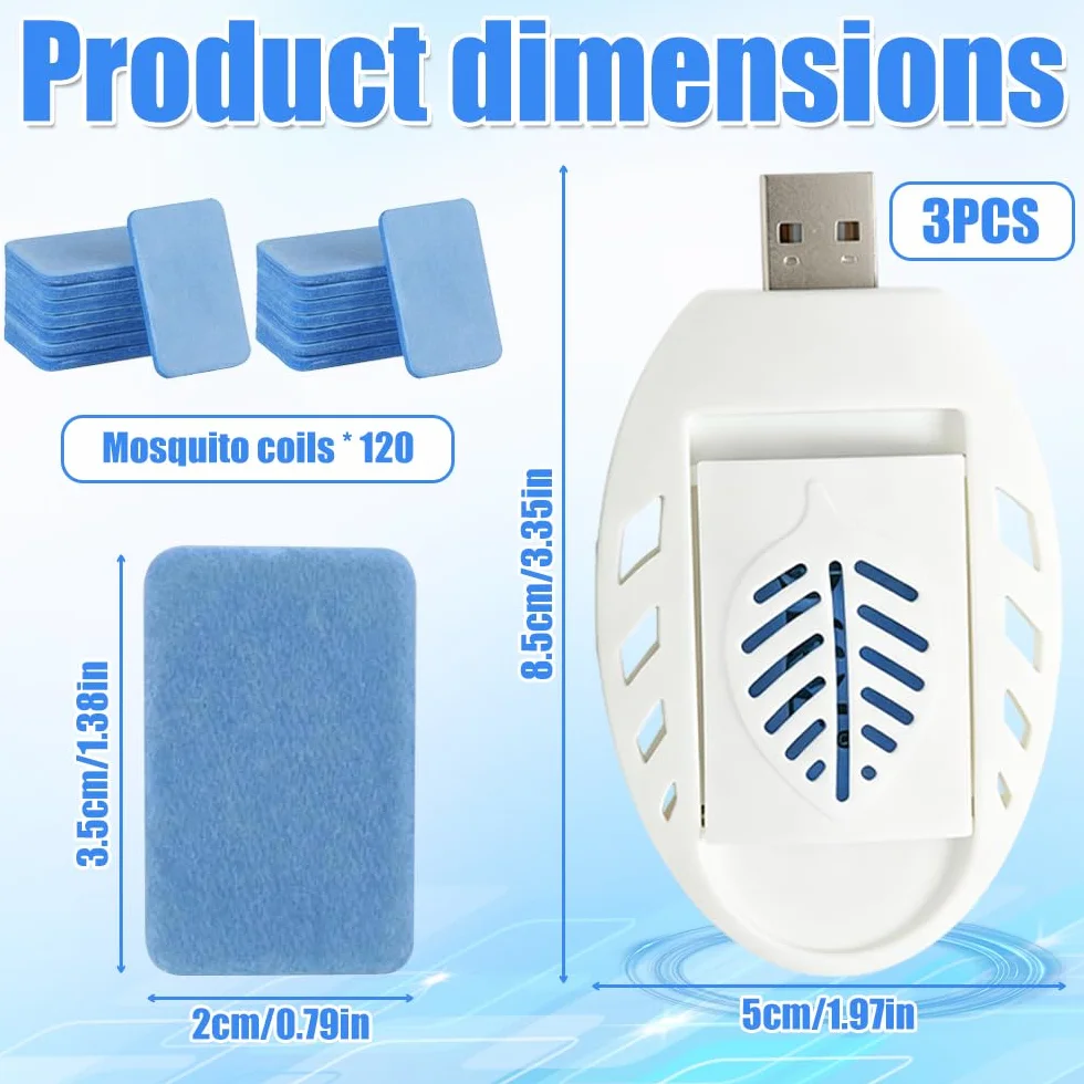 Elektryczna pułapka na komary USB przenośna 3 sztuki 120 tabletek