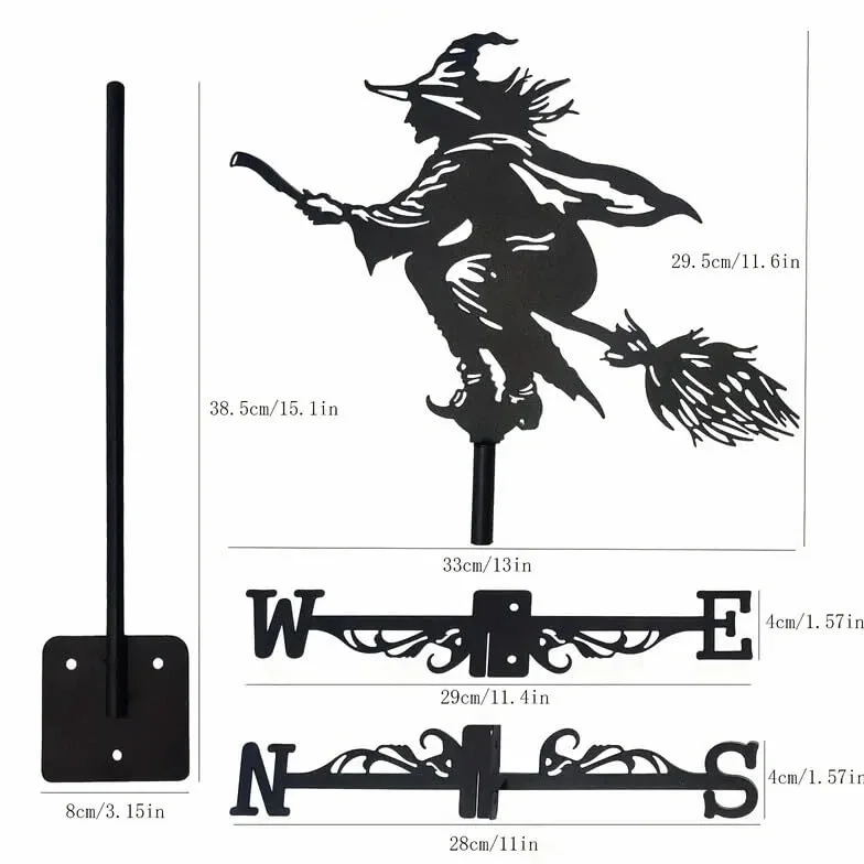 Witch Metal wiatrowskaz wiatrowskaz, ze stali nierdzewnej drążony wiatrowskaz z mocowaniem dachowym na dach na zewnątrz gospodarstwo podwórko ogród altana dekoracja