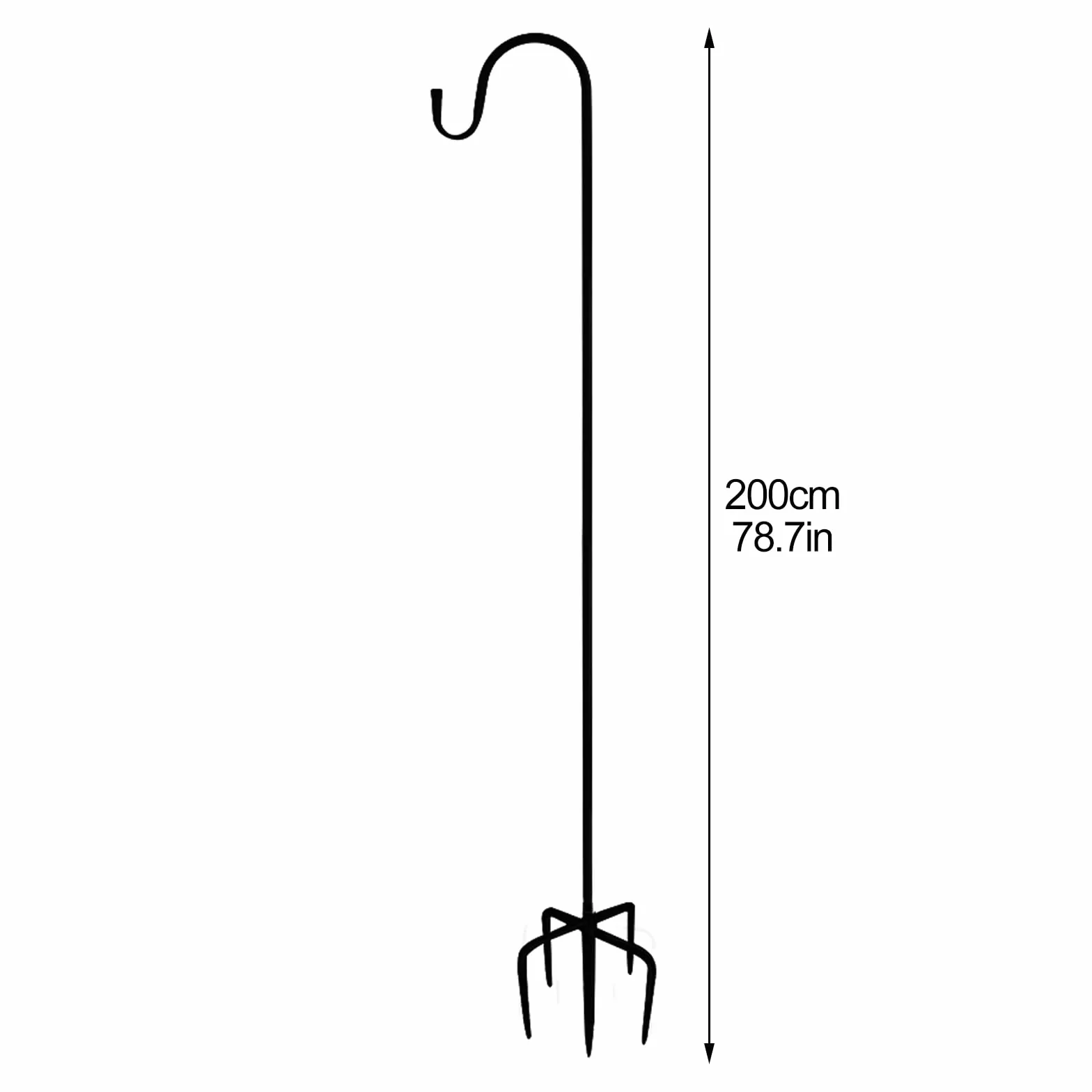 Haczyk pasterski do użytku na zewnątrz z 5 zębami, 2 sztuki, wysokość 200,7 cm, wytrzymały, regulowany, metalowy, wtyczka ogrodowa do kosza na kwiaty, klatka dla ptaków, kolor czarny