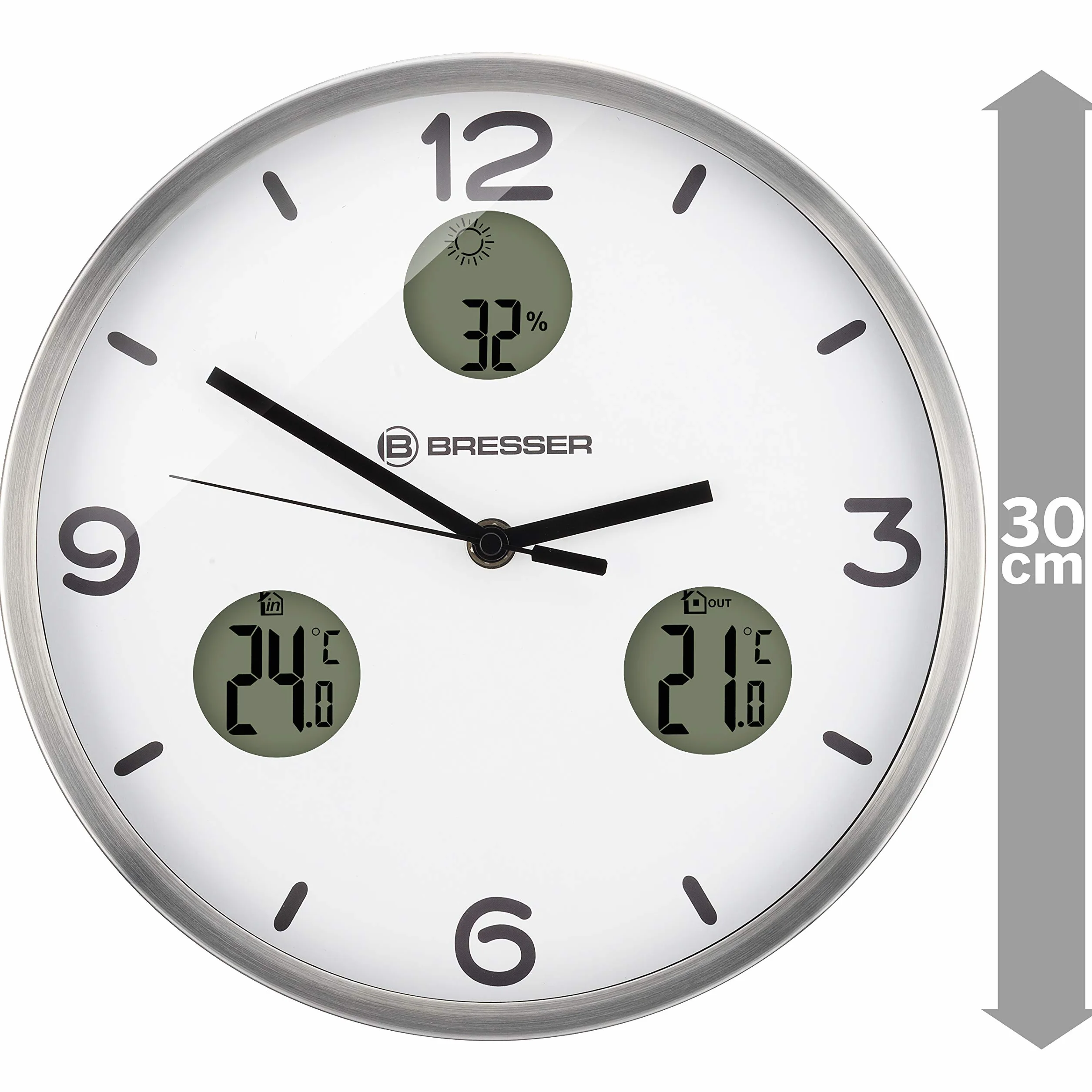 Bresser MyTime io NX radiowy zegar ścienny z termometrem i higrometrem – średnica 30 cm