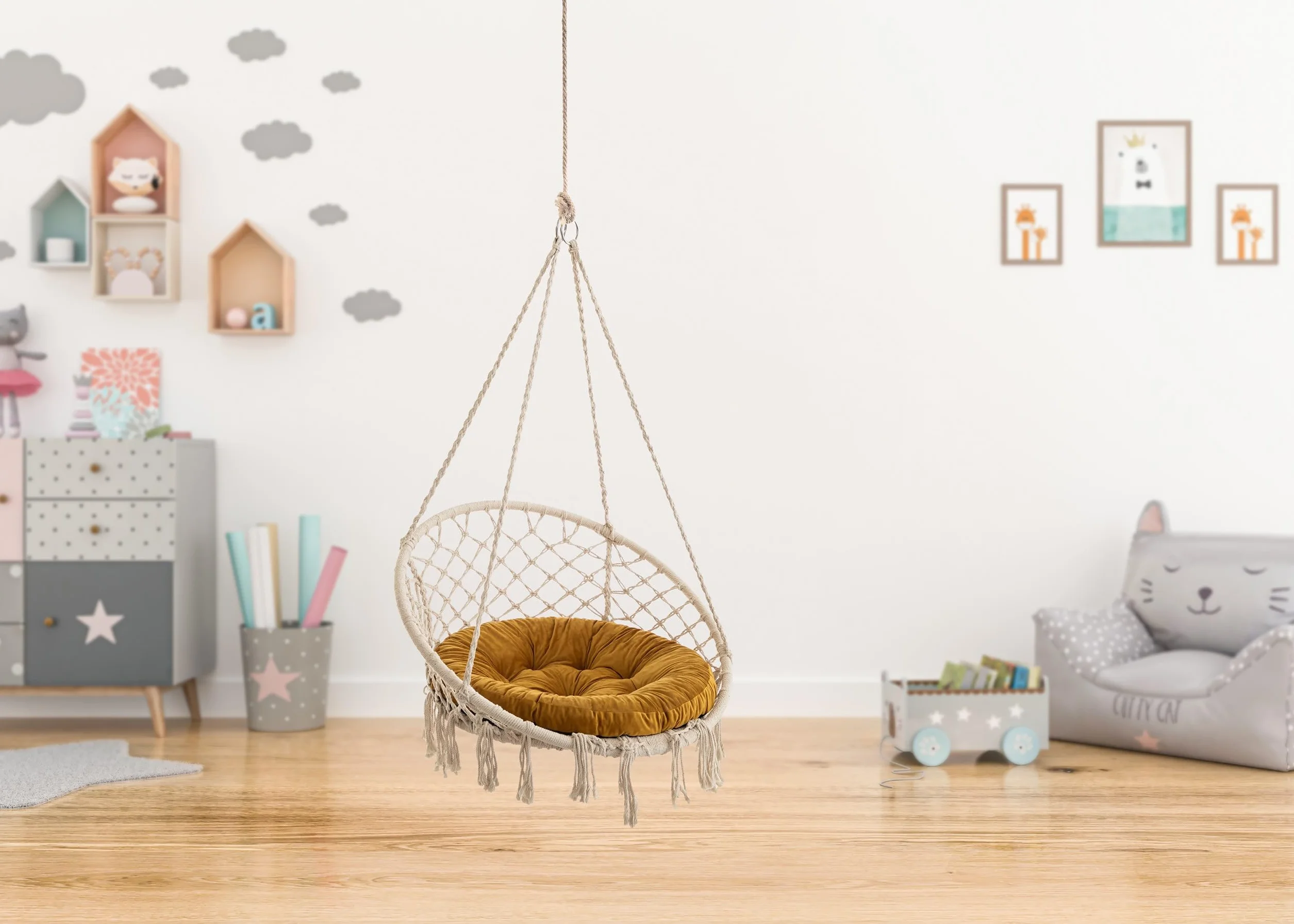 Poduszka na fotel wiszący Velvet 65x65 cm żółta