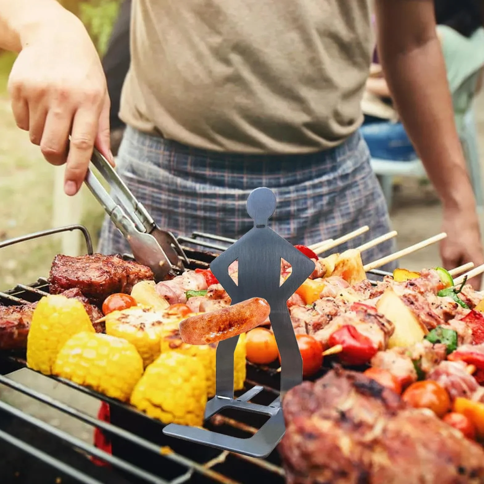 Hot Dog uchwyt na grill dla ludzi, 2 sztuki, zabawny, kreatywny akcesoria do ze stali nierdzewnej, wielokrotnego użytku, do grillowania, na kemping, do gotowania, na imprezy, do kuchni, ogrodu