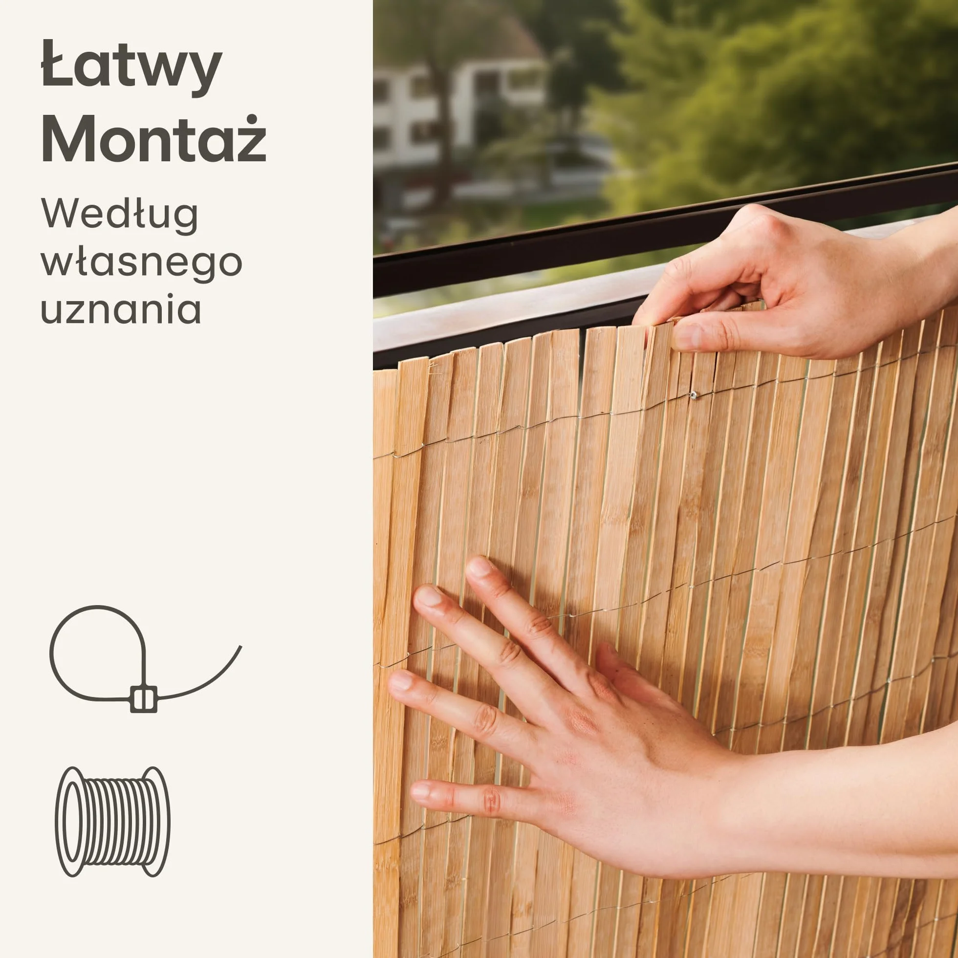 Osłona balkonowa z bambusa, certyfikat FSC®, naturalny bamus, wszechstronne zastosowanie wewnątrz i na zewnątrz, idealna na balkon i do ogrodu, 90 x 300 cm