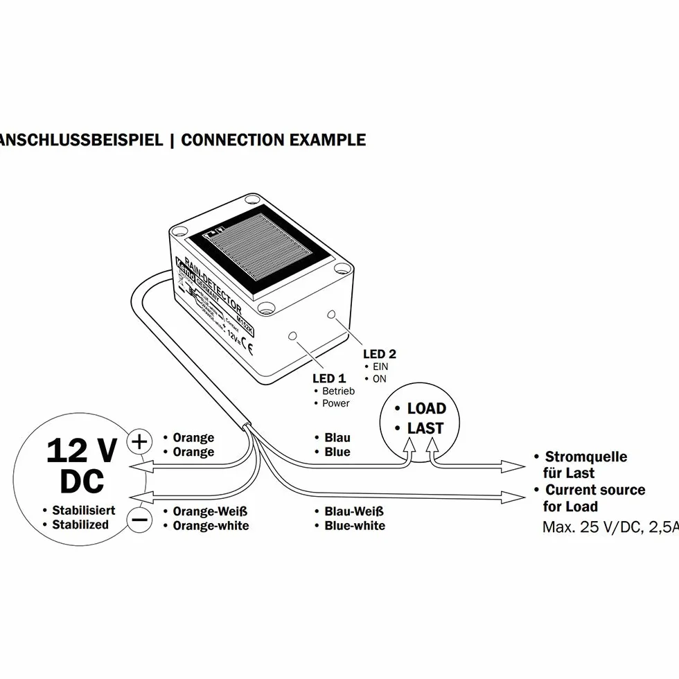 Kemo M152K pojemnościowy czujnik deszczu z regulowaną czułością i 2 wskaźnikami LED