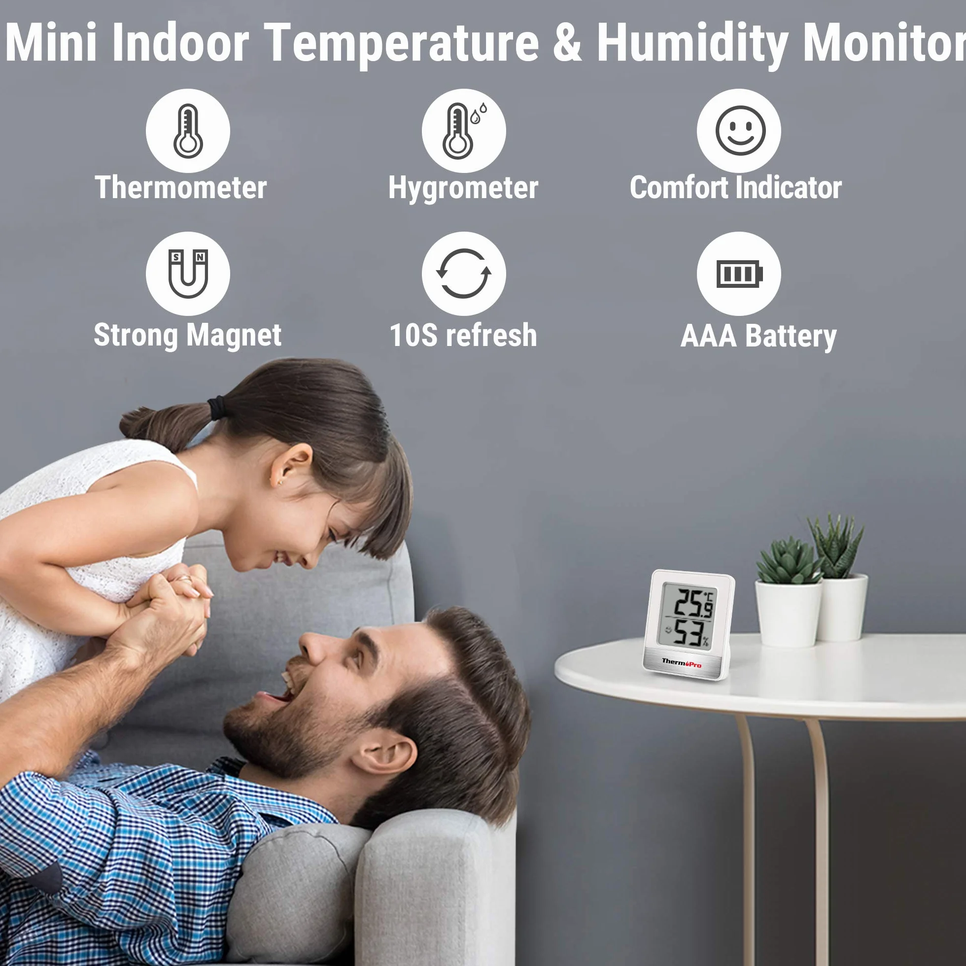 ThermoPro TP49W-6 cyfrowy mini termohigrometr, 6 sztuk, wskaźnik Smiley