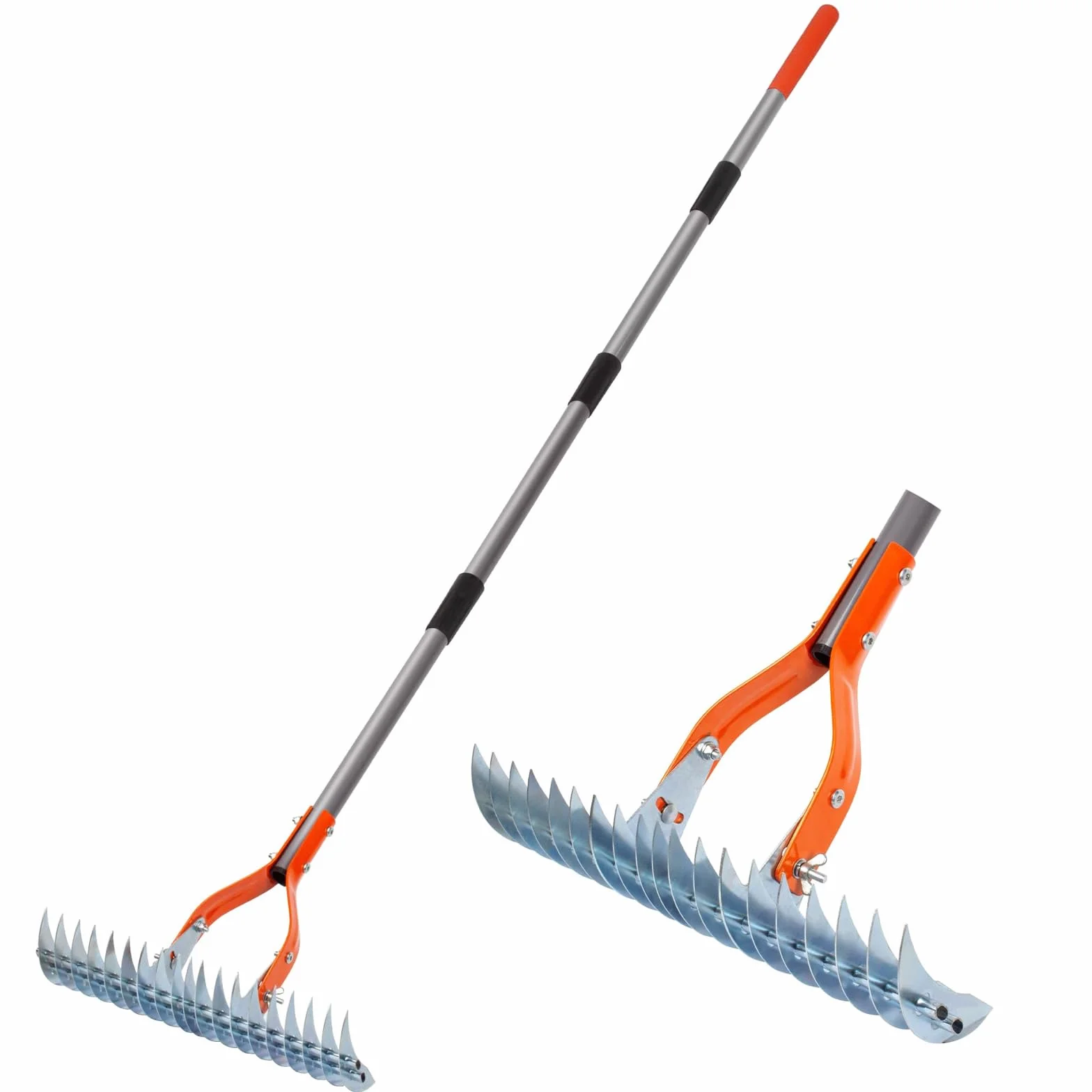 Grabie do strzechy trawnika ze stali nierdzewnej 170 cm, regulowana grabia ogrodowa
