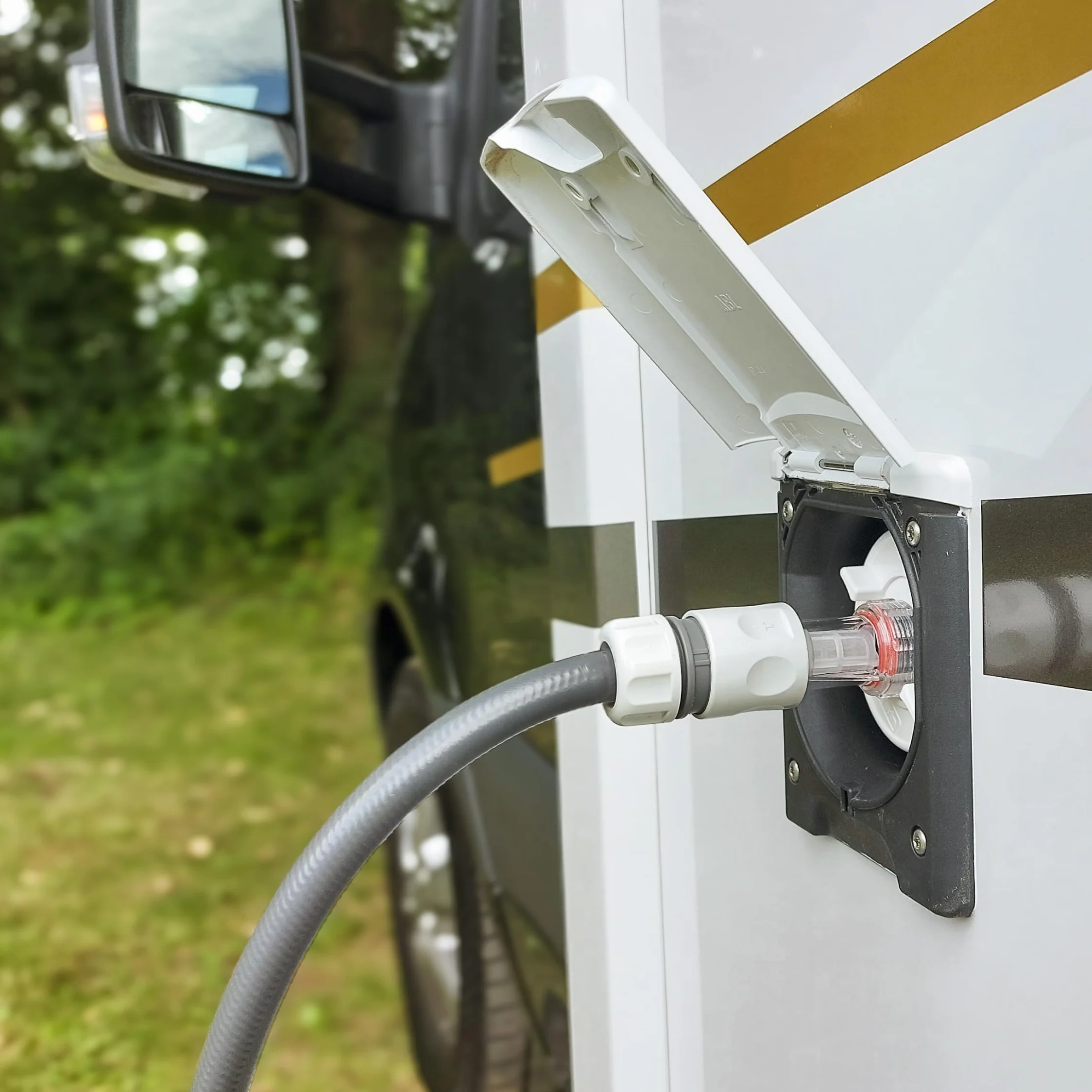 Tec4Camp® WATERTWIN-PRO 3-stykowy D:78 | adapter z filtrem do króćca wlewu wody | kompatybilny z nasadką wlewu paliwa Gardena adapter do napełniania | przyłącze kranu do przyczepy kempingowej lub