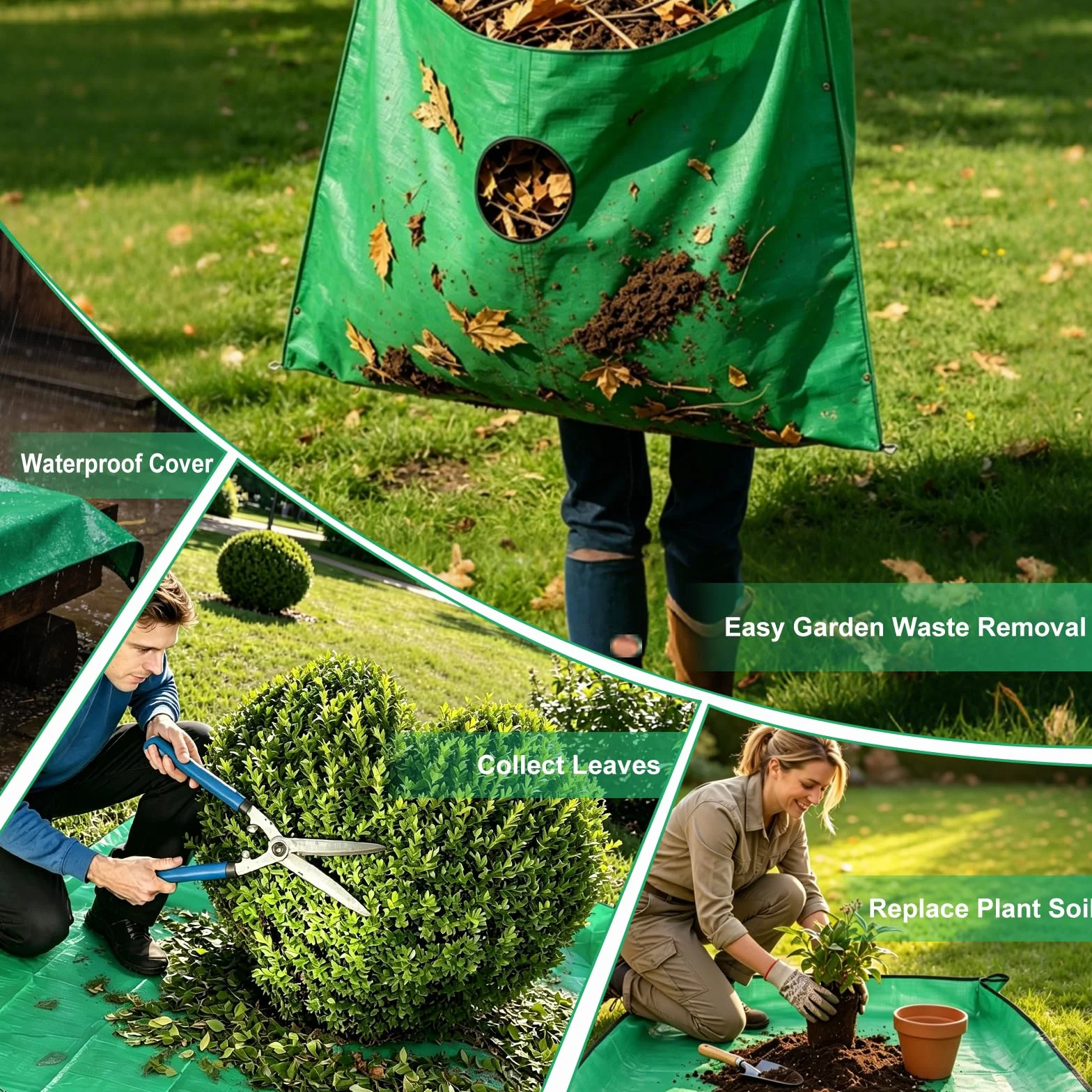 Plandeka do przycinania drzew 200x200 cm z wodoodpornym otworem 30 cm do łatwego mocowania wokół krzewów i drzew