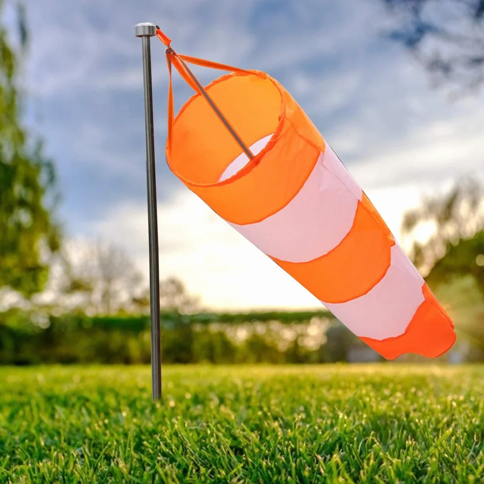 Windsock Rip-stop Czerwone Białe Fluorescencyjne Wodoodporne Nylon Kierunek Wiatru Pomiar 0,8 m