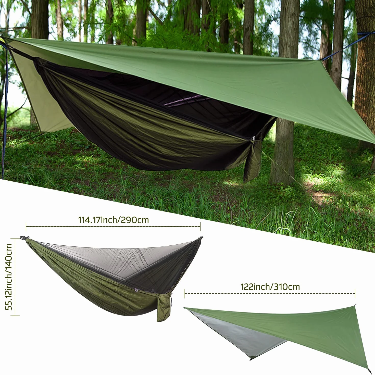 OTraki Hamak outdoorowy z moskitierą, ultralekki, wodoszczelny, siatką na owady i plandeką namiotową, obciążenie 200 kg
