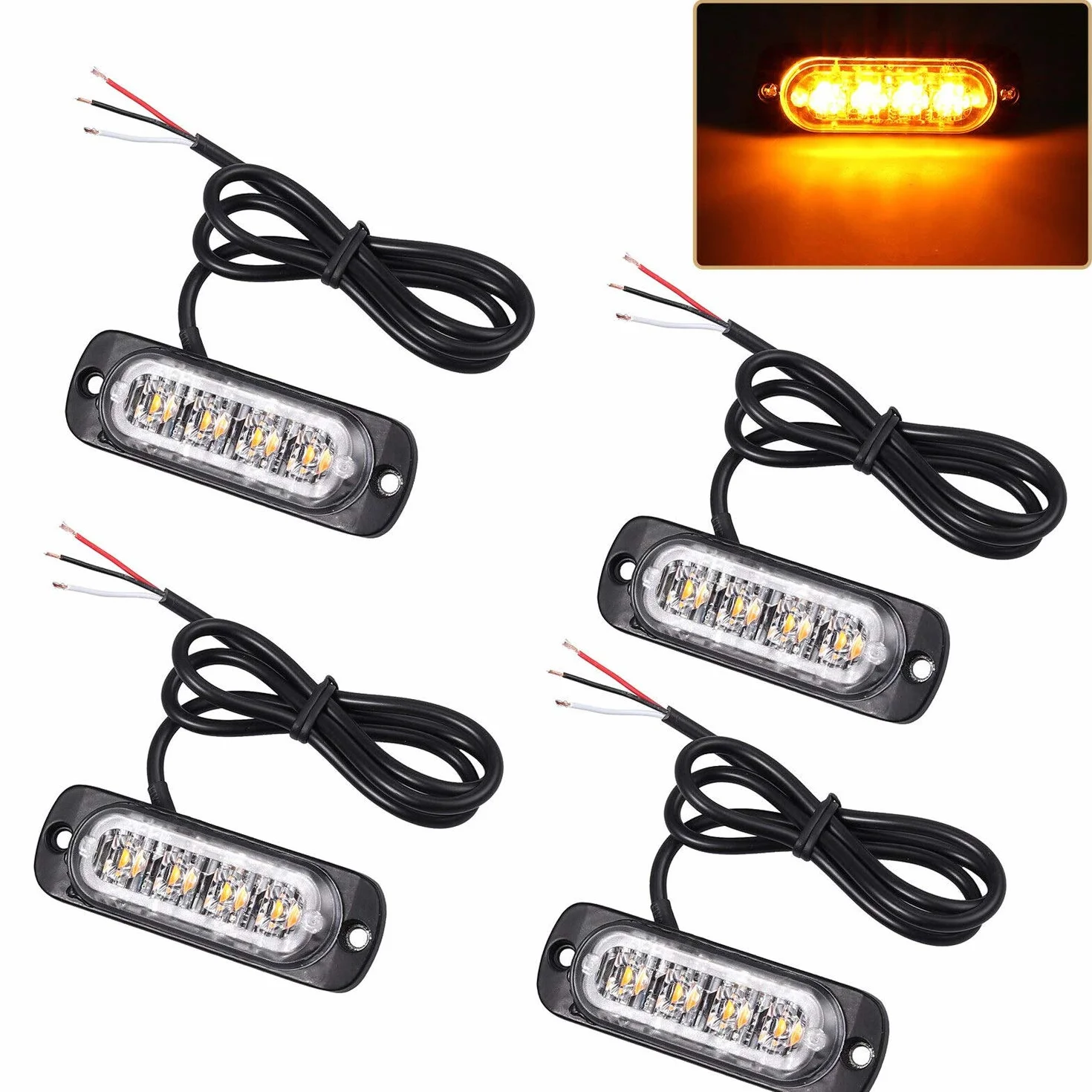 4 szt. 4 lampki do stroboskopu LED 12 V 24 V awaria grilla migające pomarańczowe