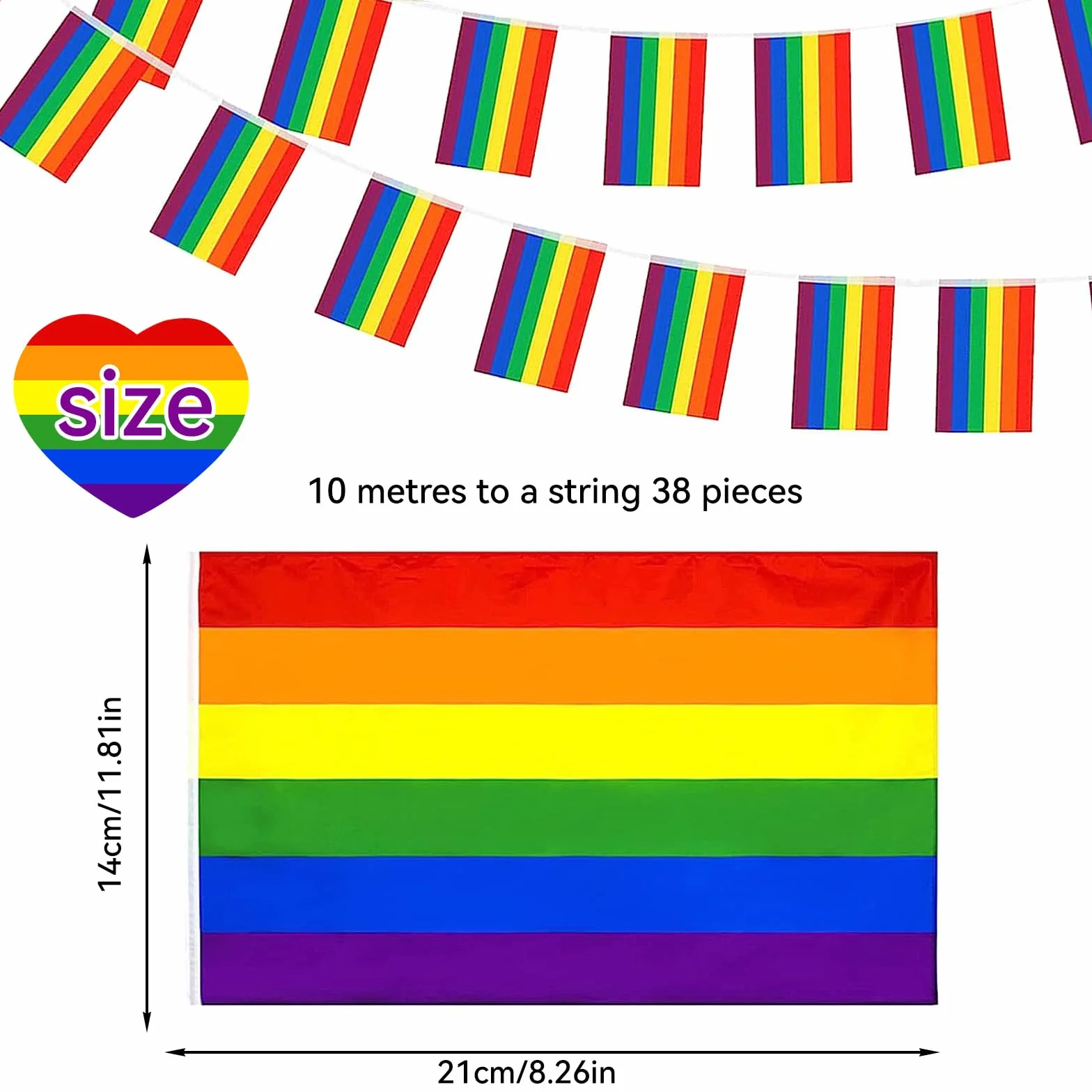 ACTOYS Tęczowa flaga Gay Pride, mała tęczowa flaga, odporna na warunki atmosferyczne, tęczowa flaga na zewnątrz, girlanda do użytku wewnątrz i na zewnątrz, do ogrodu, na imprezę Pride Month, dekoracja, 10 metrów