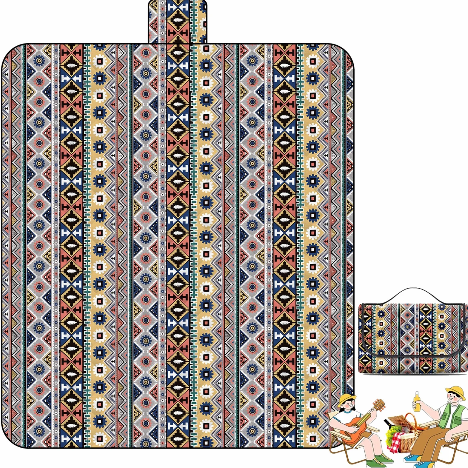Wodoodporny koc piknikowy 200x200CM - miękki koc z aluminiową podstawą,lekki i składany na plażę,kemping,na zewnątrz