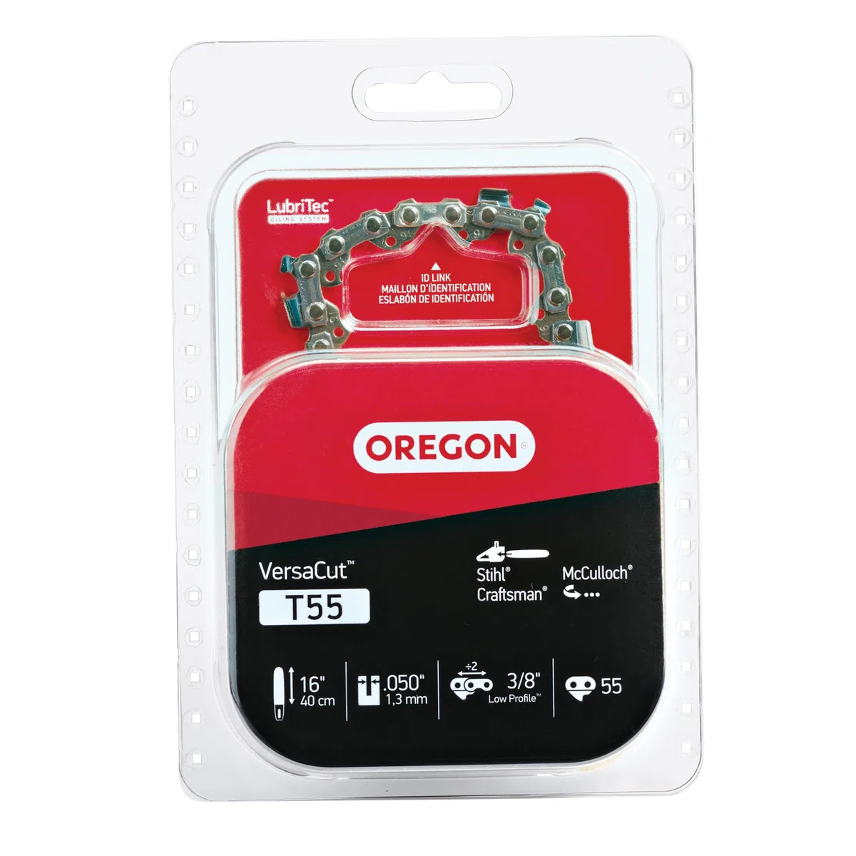 Oregon T55 VersaCut łańcuch do piły łańcuchowej do 40 cm drążka - 55 ogniw napędowych - niski odrzut pasuje do Stihl, Craftsman, McCulloch i innych, srebrny