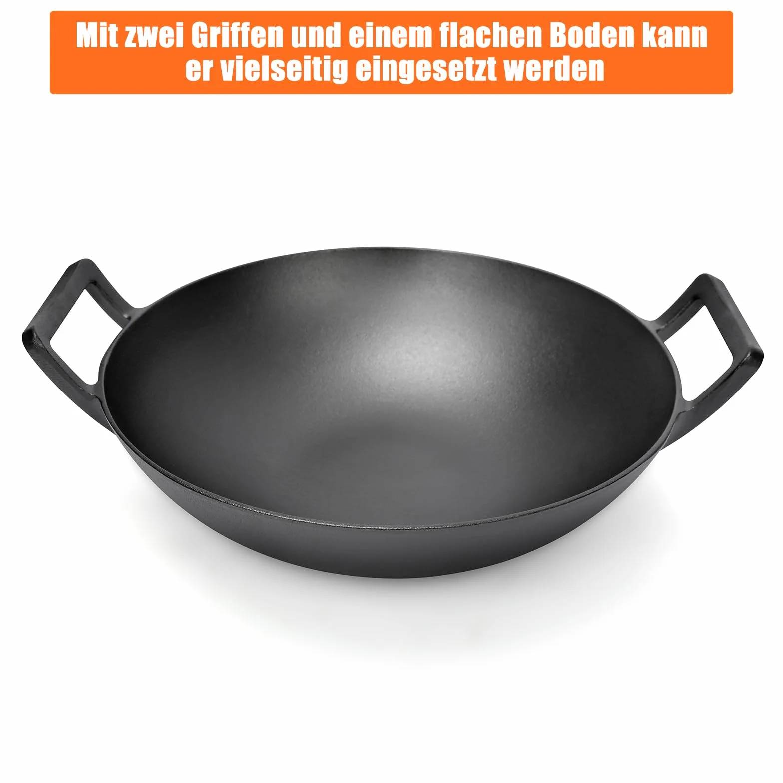 GFTIME Żeliwny wok Ø 36 cm, do grilla gazowego, do kuchenek indukcyjnych, ogniowych, żeliwnych patelni wok do Weber Spirit, Genesis Gourment, do grilla 57 cm