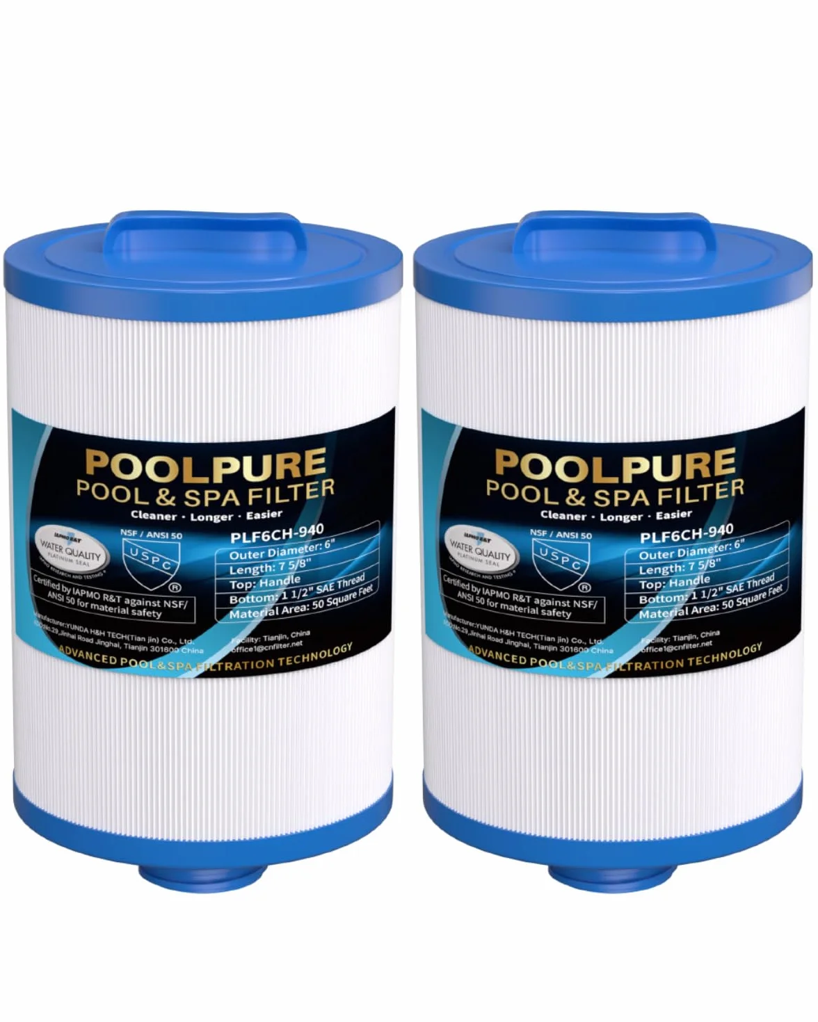 POOLPURE 2 sztuki filtrów SPA, filtr do zamiennik do Unicel 6CH-940, Pleatco PWW50P3, PWW50-P3, Filbur FC-0359, Waterway Plastics 817-0050, 252, 378902, 03FIL1400 (faktura)