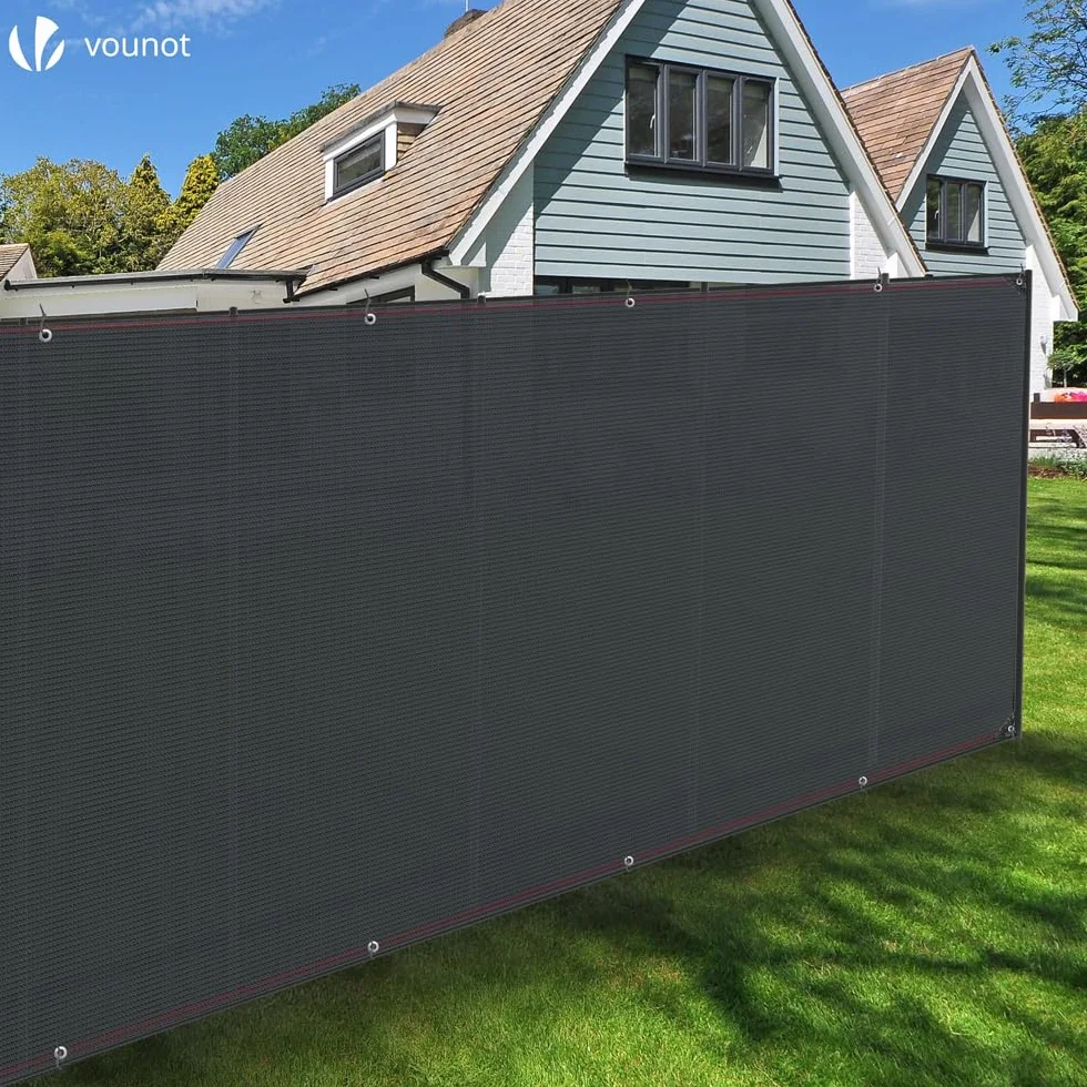 VOUNOT® Siatka maskująca 1,8 × 10 m, siatka zacieniająca HDPE, 95%, odporna na działanie promieni UV, odporna na rozdarcie, ogrodzenie z otworami i opaskami kablowymi, antracytowa