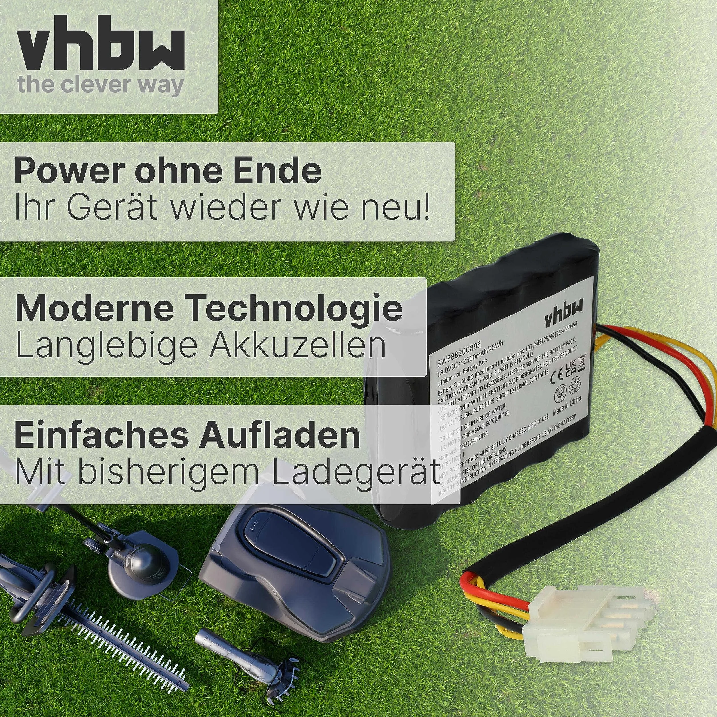 vhbw Akumulator kompatybilny z kosiarką AL-KO Solo Robolinho 700, 1000, 1100, 700E (2500 mAh, 18 V, litowo-jonowa)