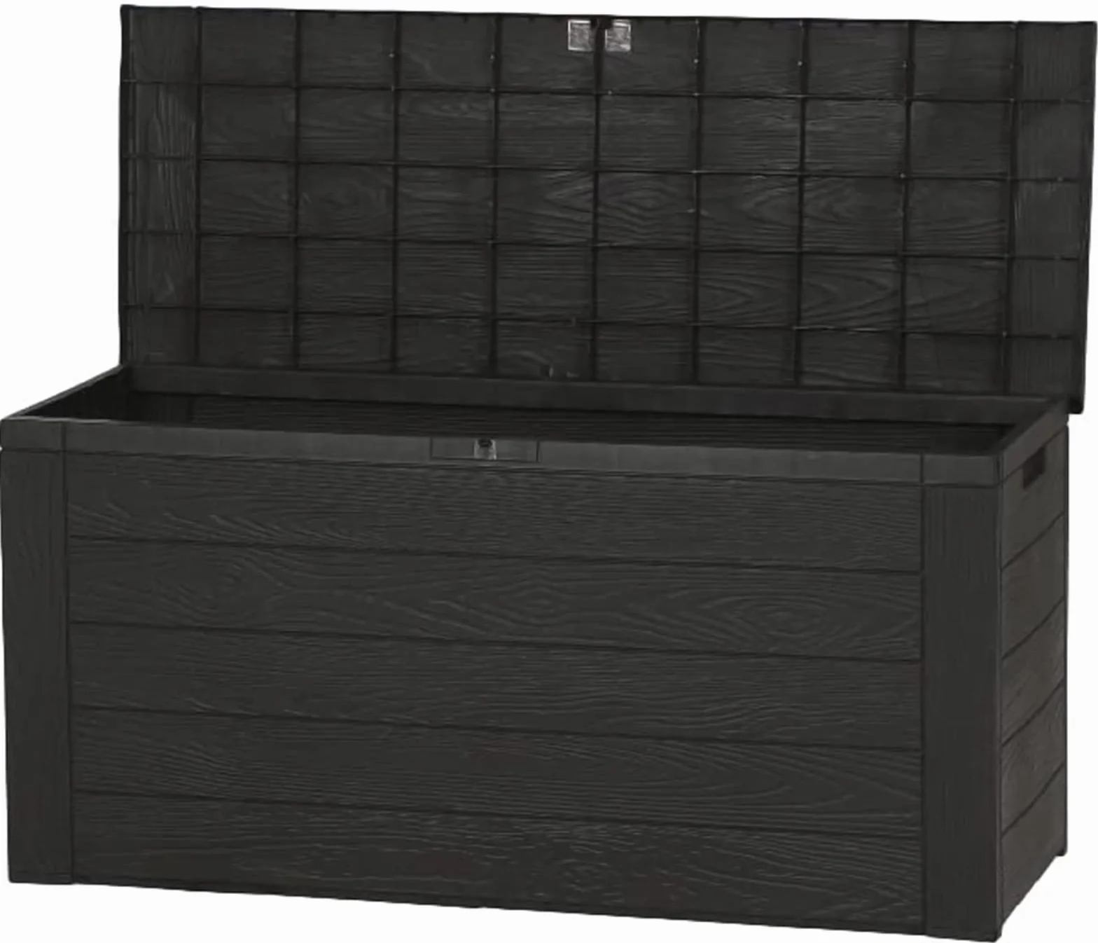Spetebo Skrzynka na poduszki z tworzywa sztucznego, 300 l, antracytowa, o wyglądzie drewna – 150 x 58 cm – pudełko do przechowywania z pokrywką na poduszki – skrzynia ogrodowa, skrzynia tapicerowana