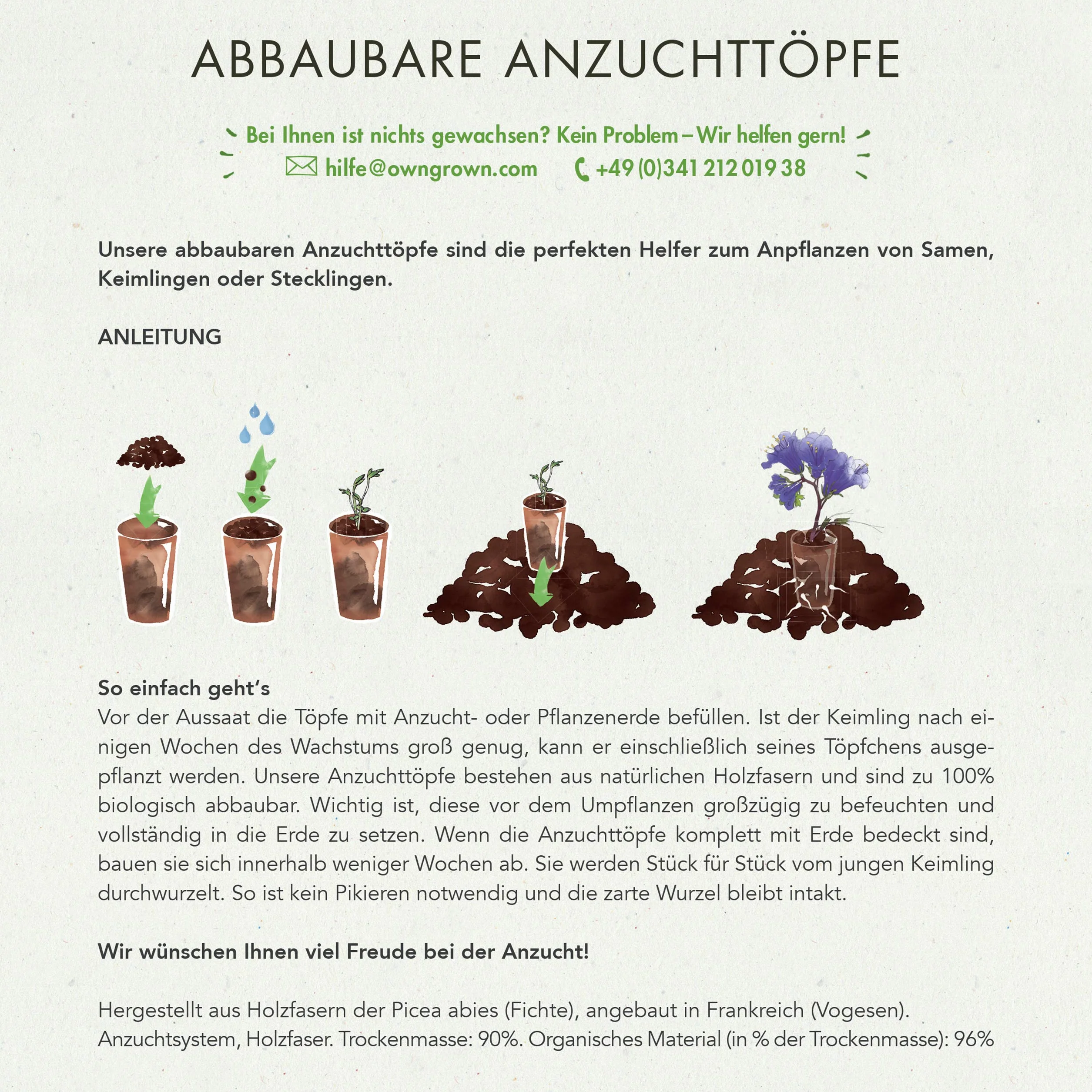 OwnGrown Donice do uprawy: 60 doniczek premium z włókien drzewnych – biodegradowalne – doniczki okrągłe do uprawy roślin – bez torfu, bez pikowania