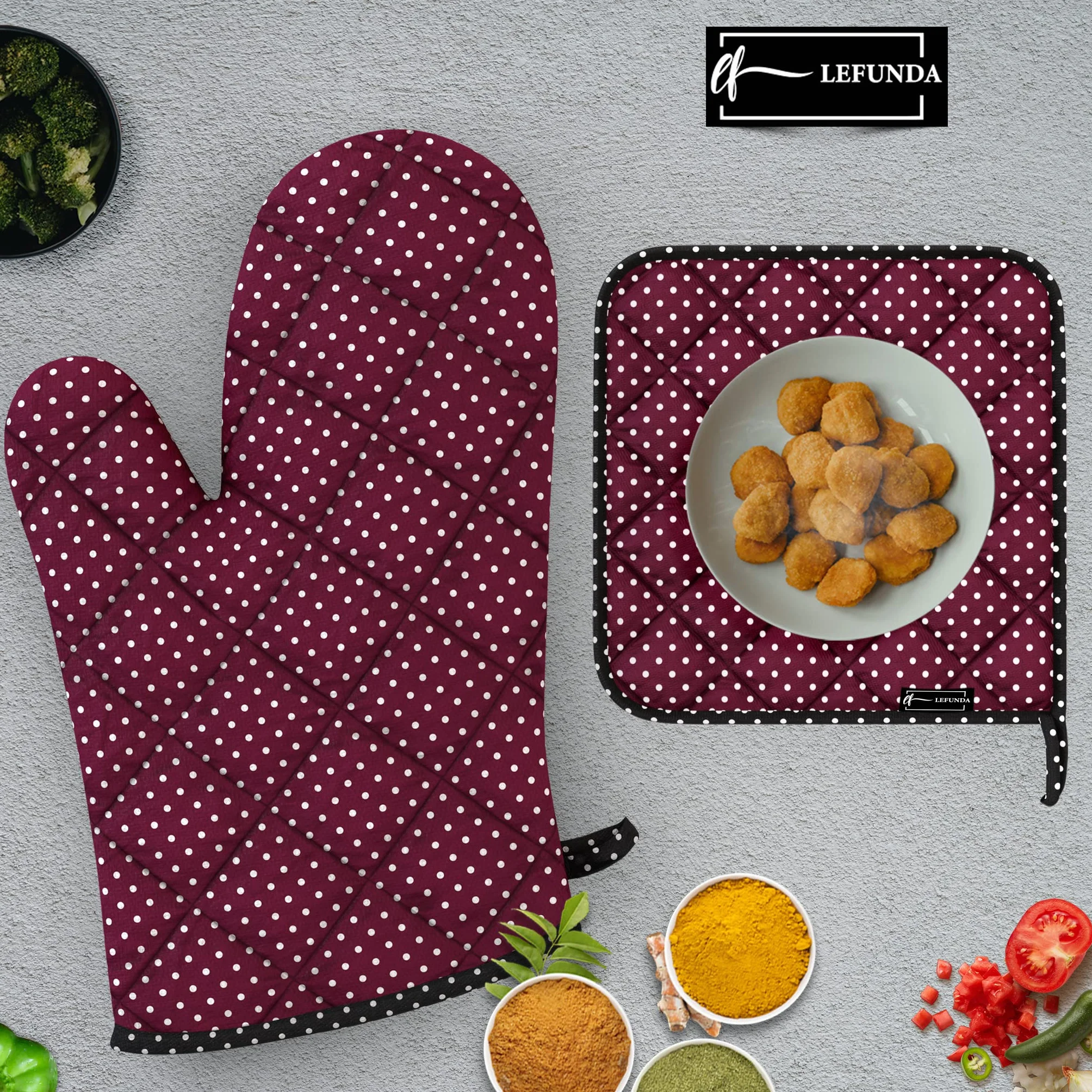 LEFUNDA® Rękawice kuchenne, zestaw 4 szt., odporne na wysokie temperatury, rękawice do garnków, bawełna, rękawice do grilla, do piekarnika, gotowania, grillowania, gotowania, pieczenia, pieczenia