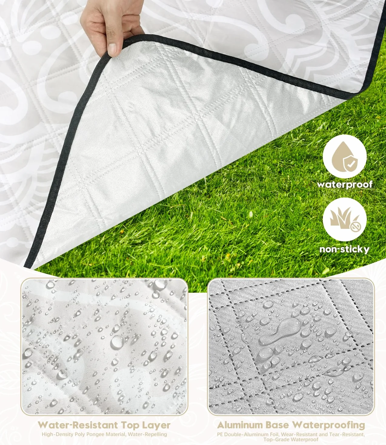 DEWUR Koc piknikowy wodoszczelny XXL 200x200 cm mata kempingowa izolowany aluminium khaki