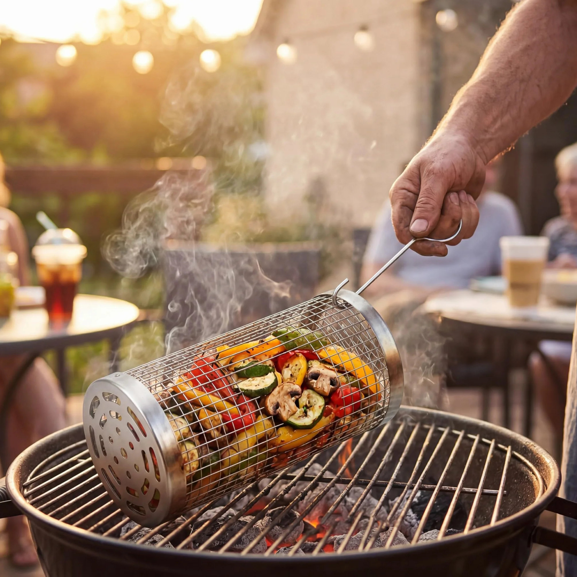 MIJOMA Walcowy kosz do grilla 9 x 20 cm – cylindryczny kosz do grilla ze stali szlachetnej – do warzyw, krewetek i małych składników grillowych podczas grillowania na BBQ, kempingu i grillowania na