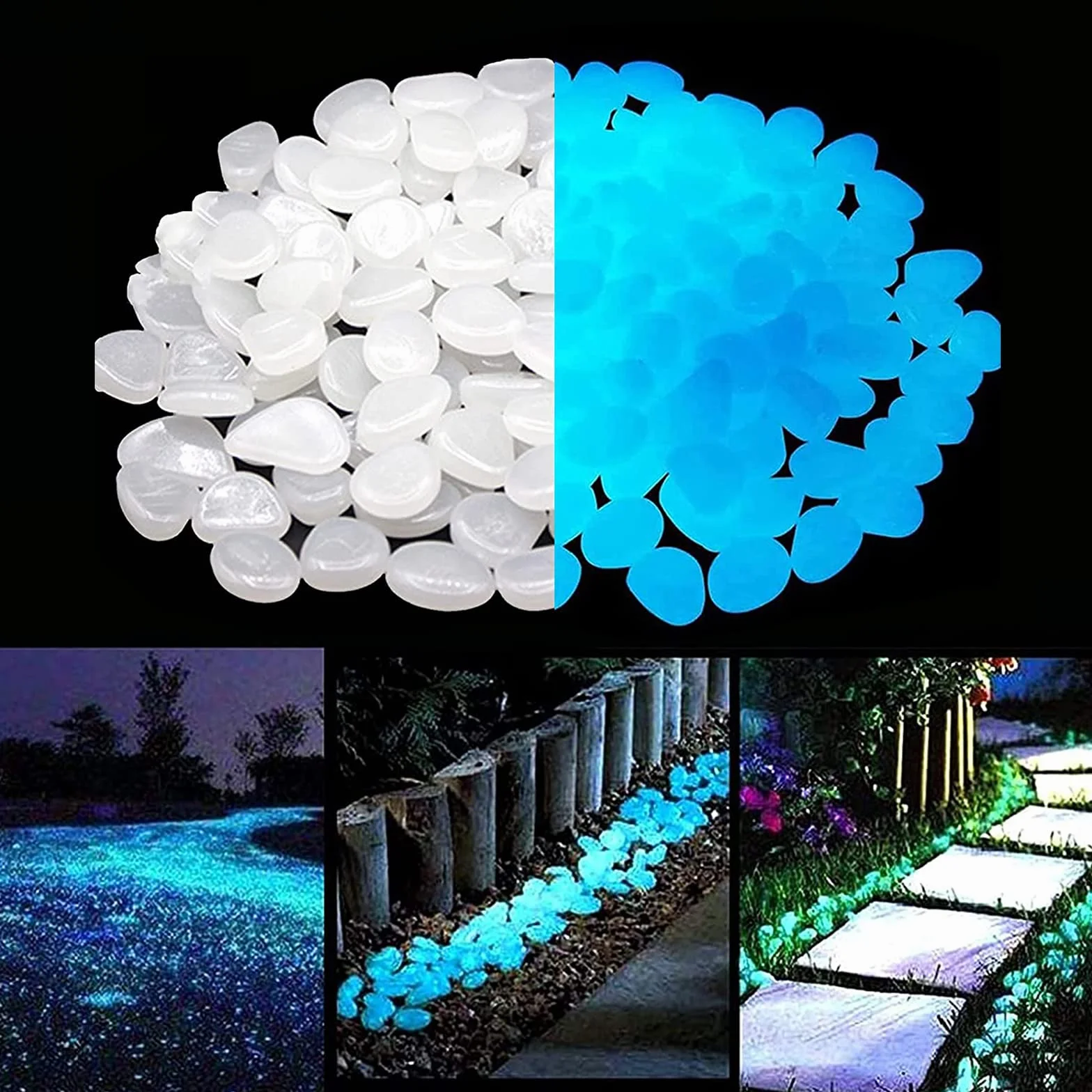Świecące kamyki ogrodowe 300 sztuk fluorescencyjne kamienie dekoracyjne