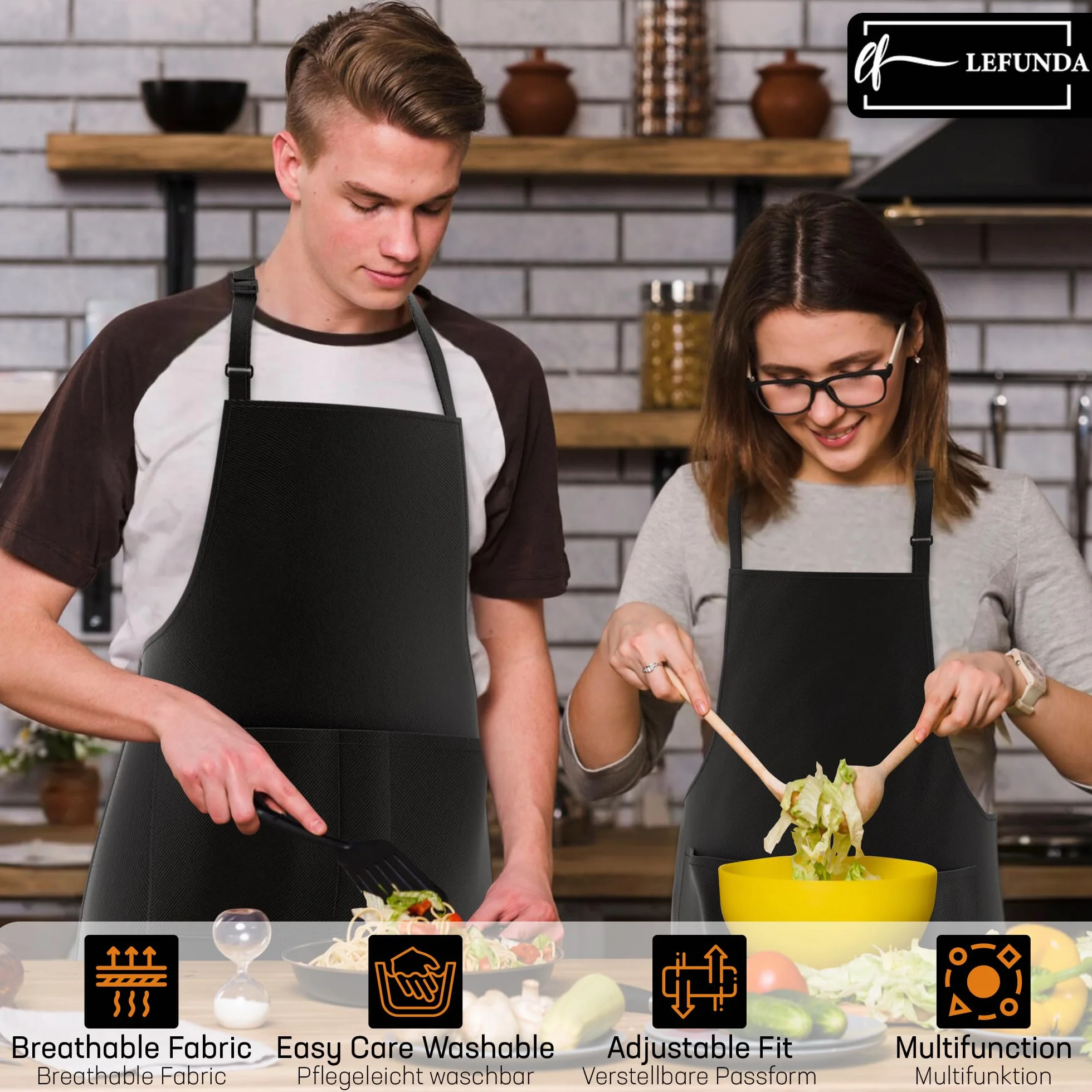 LEFUNDA Wodoodporny fartuch kuchenny z 3 kieszeniami, regulowane paski