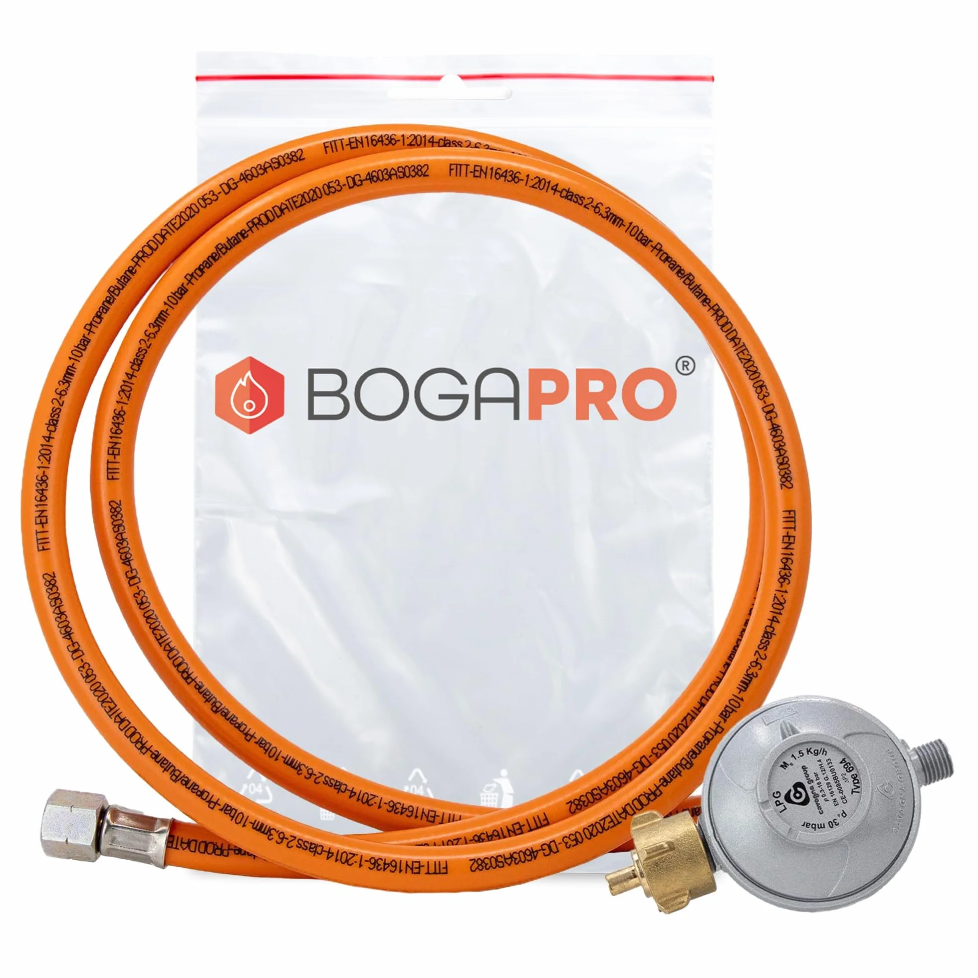 wąż i regulator propanu, 30 mbar, 1/4", 150 cm, PCW, do użytku na zewnątrz