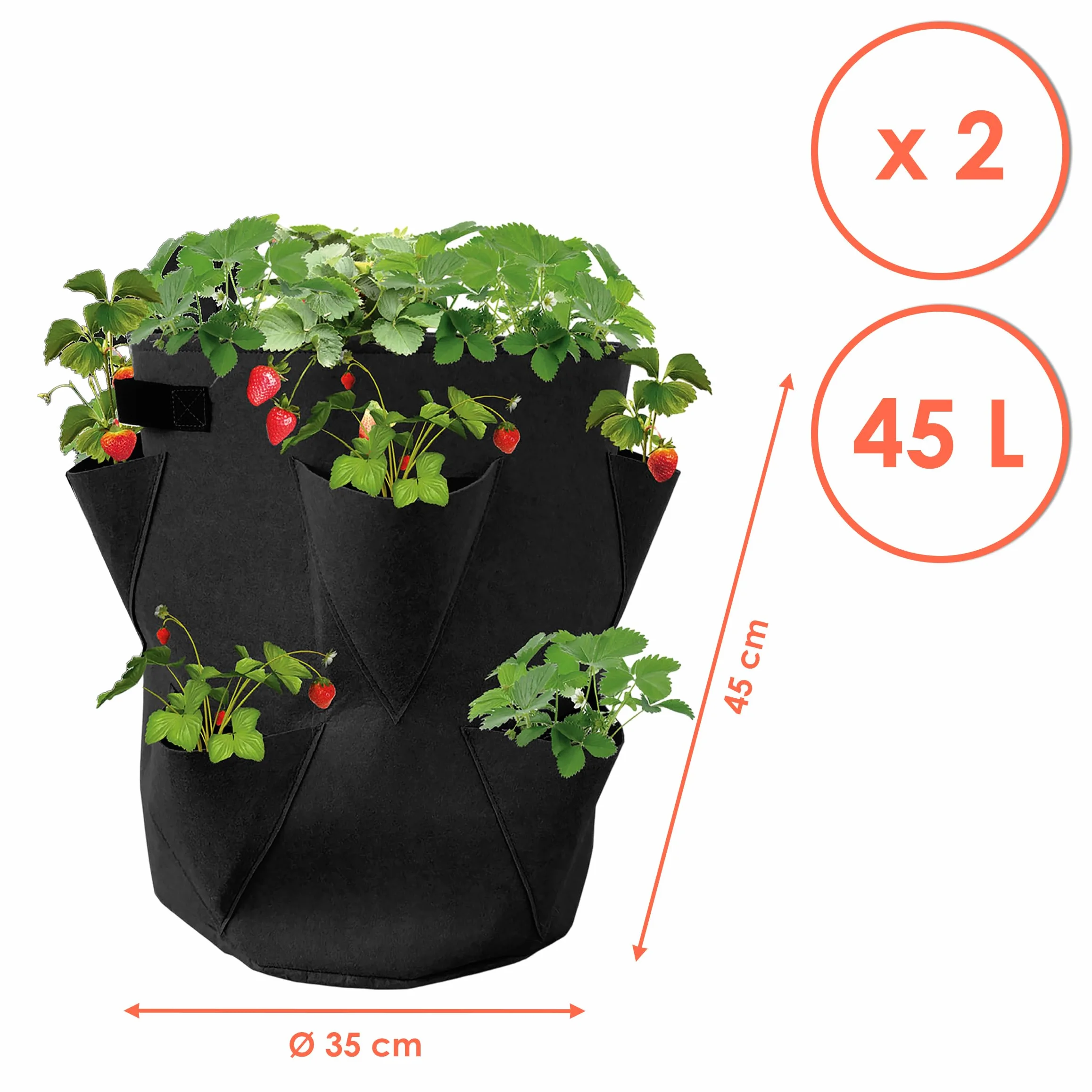 Spetebo Worki na rośliny truskawkowe, zestaw 2 szt. z filcu - 45 x 35 cm - worki na truskawki i małe warzywa - do ogrodu, na balkon, worek na rośliny, worek na truskawki, czosnek, cebulę, zioła