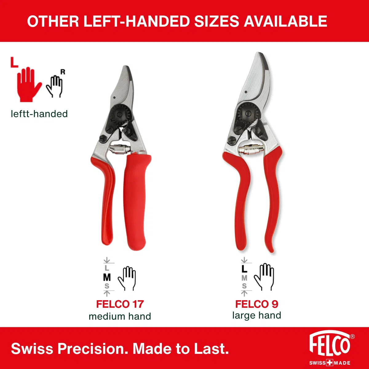FELCO 16 Sekator kowadełkowy bypass dla leworęcznych, średnia dłoń, ostrze 42 mm ze stali hartowanej, aluminiowe kute uchwyty, precyzyjne cięcie do 20 mm, ergonomia szwajcarska