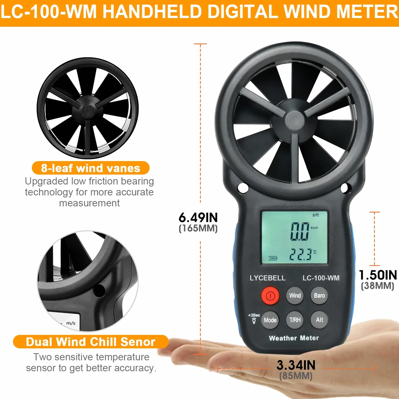 LC-100-WM cyfrowy anometr barometr