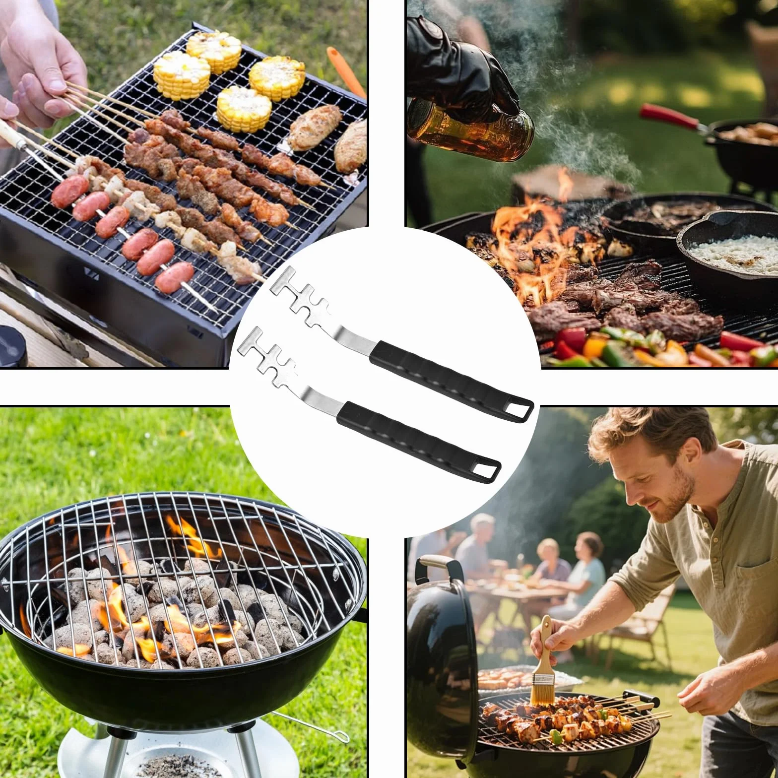 2 Sztuk Wielofunkcyjne Narzędzia Grillowania Grill Stali Nierdzewnej Odporna Ciepło Ochrona Uchwytu Poślizgowego Akcesoria Grillowania Uniwersalne Grill Stali Nierdzewnej Domowe Przyjęcia