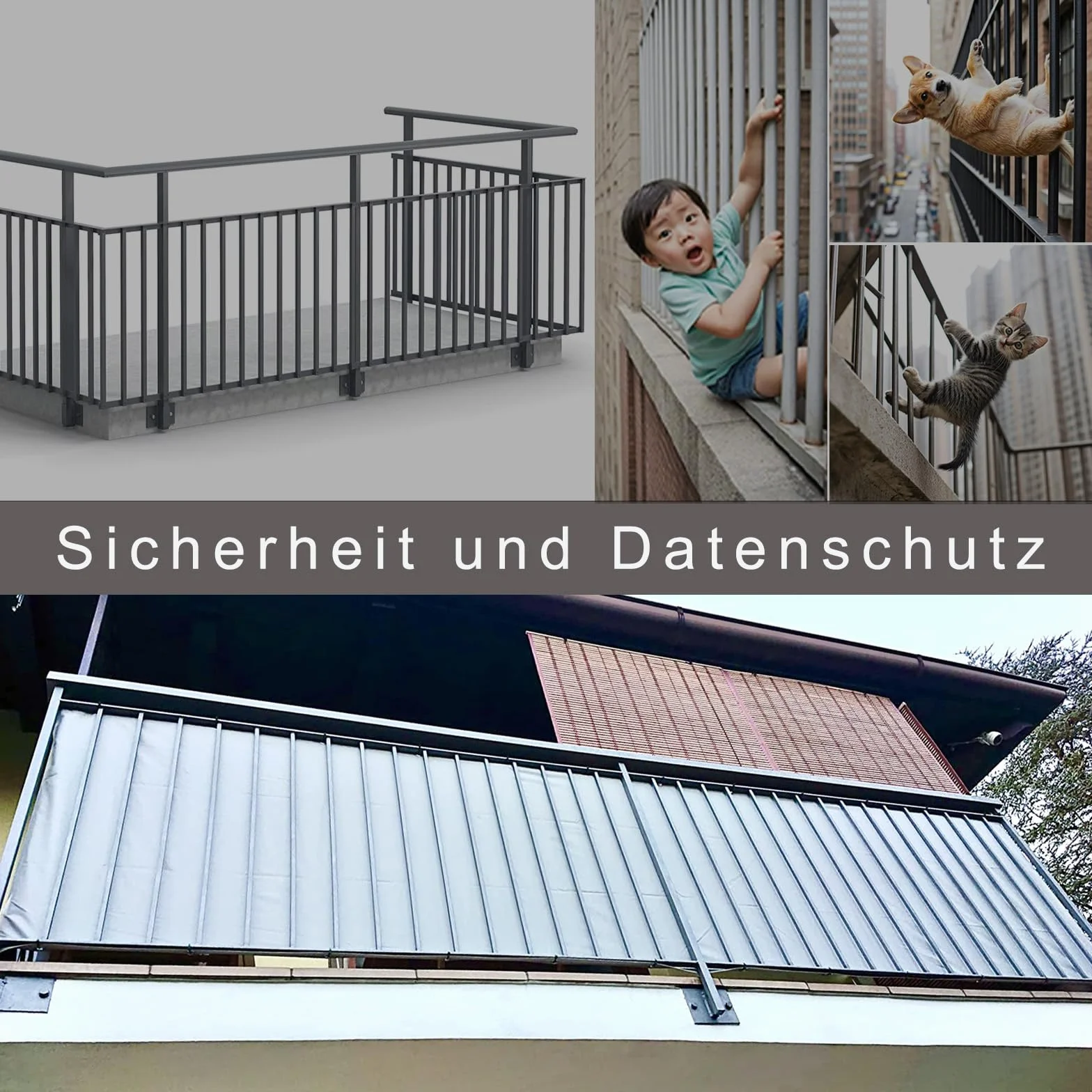 SUN BLOCK Balkon 100 x 300 cm, osłona balustrady balkonu na zewnątrz ochrona prywatności i bezpieczeństwa osłona ogrodzenia odpowiednia na balkon balustrady i ogród, beżowy