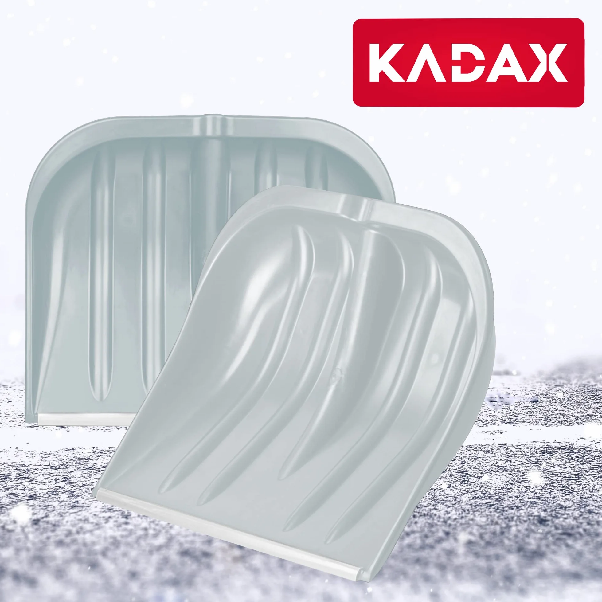 KADAX Łopata do śniegu 49 cm szerokości szufla bez trzonka z tworzywa sztucznego srebrna aluminiową krawędzią