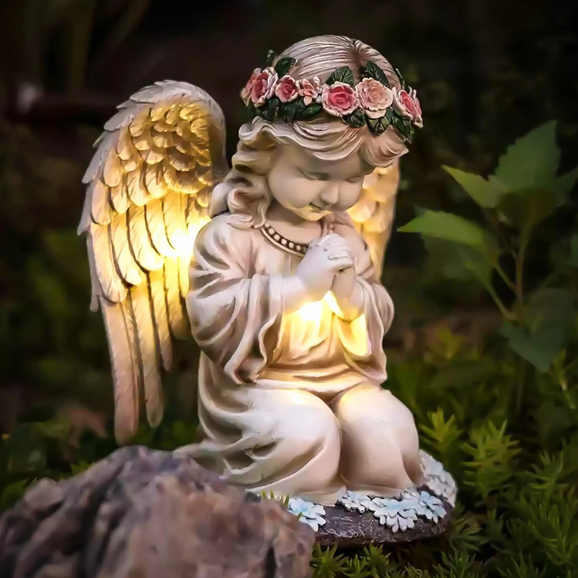 Solarne posągi aniołów ogrodowych LED Fairy, odporna na warunki atmosferyczne figurka anioła na cmentarz, rzeźba dekoracja trawnika