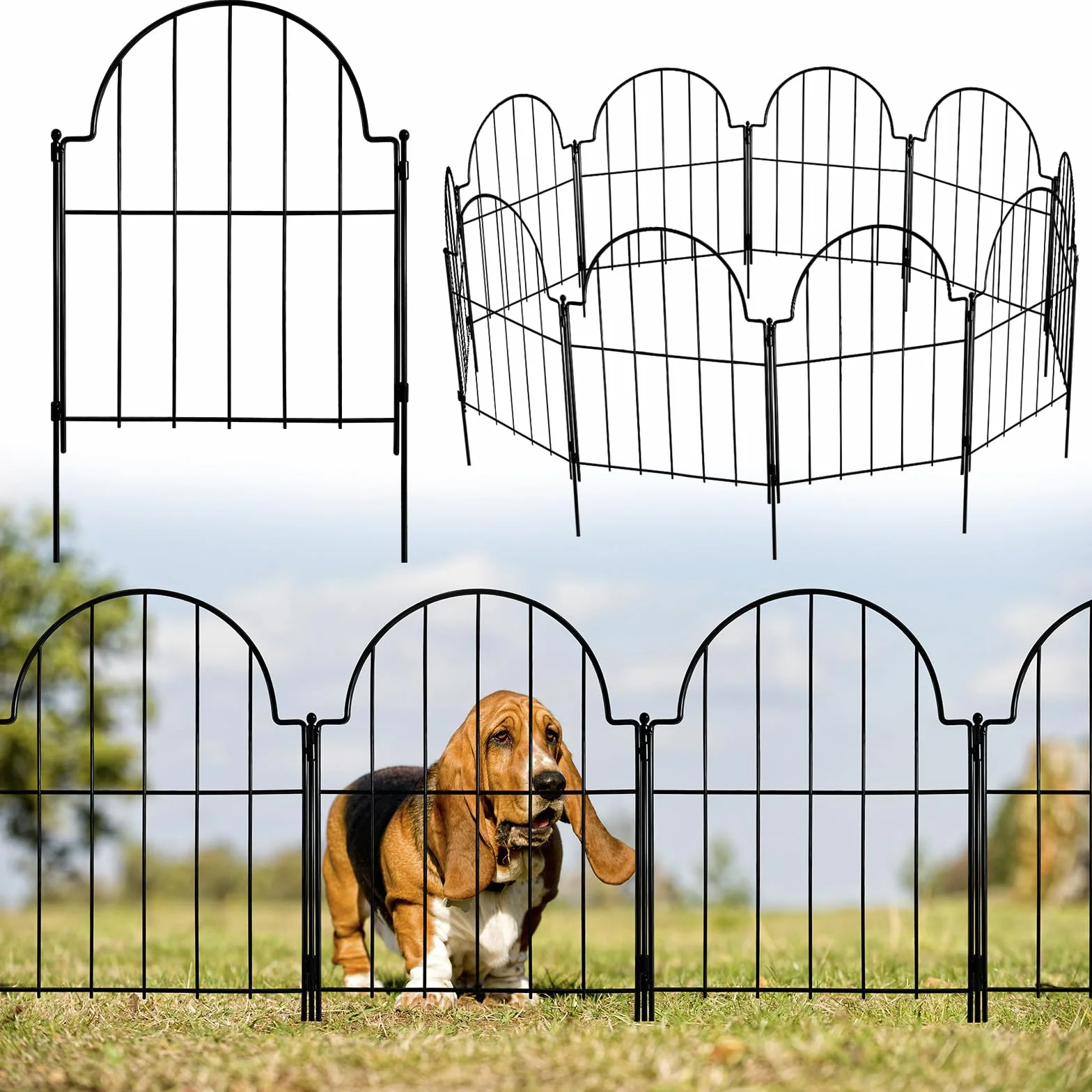 Thealyn Dekoracyjne ogrodzenie ogrodowe, 10 paneli, metalowe ogrodzenie bez kopania, 43 cm (wys.) × 3,3 m (dł.) obramowanie bariery dla zwierząt dla psa, obrzeże krajobrazu bez kopania palików, na