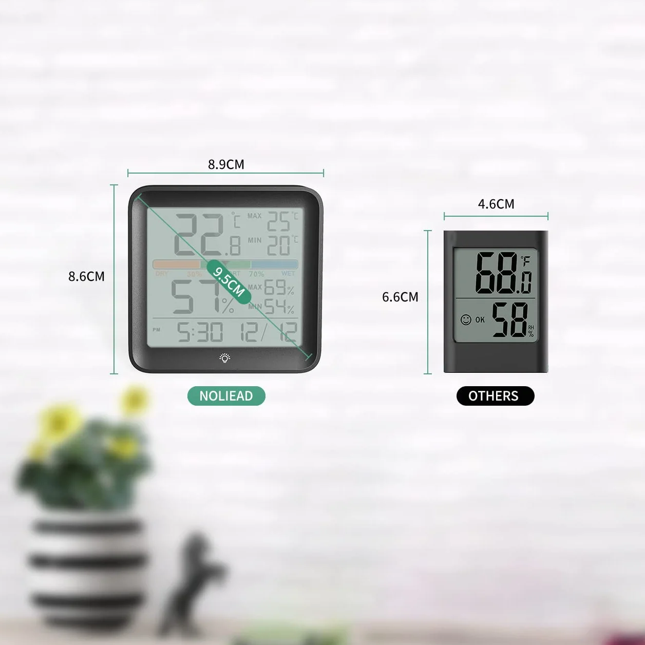 NOKLEAD Cyfrowy higrometr termometr pokojowy LCD z podświetleniem dotykowym, rejestracja min/maks, komfort, zegar, data, 7cm