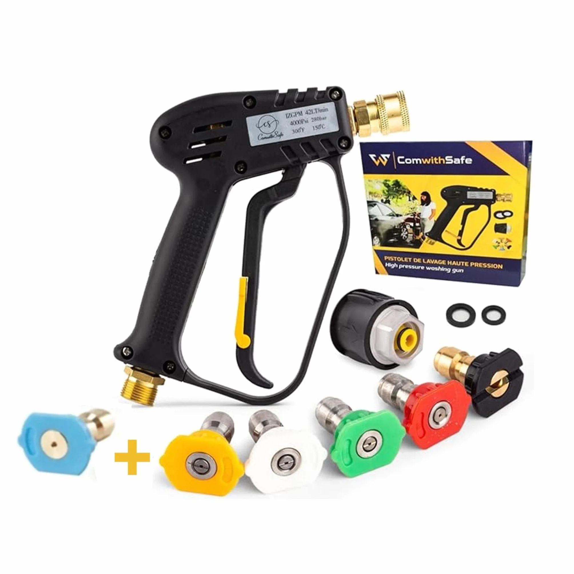 Pistolet do myjki wysokociśnieniowej 4000 PSI, M22 14mm, adapter Karcher K1-K7, 6 dysz, zestaw