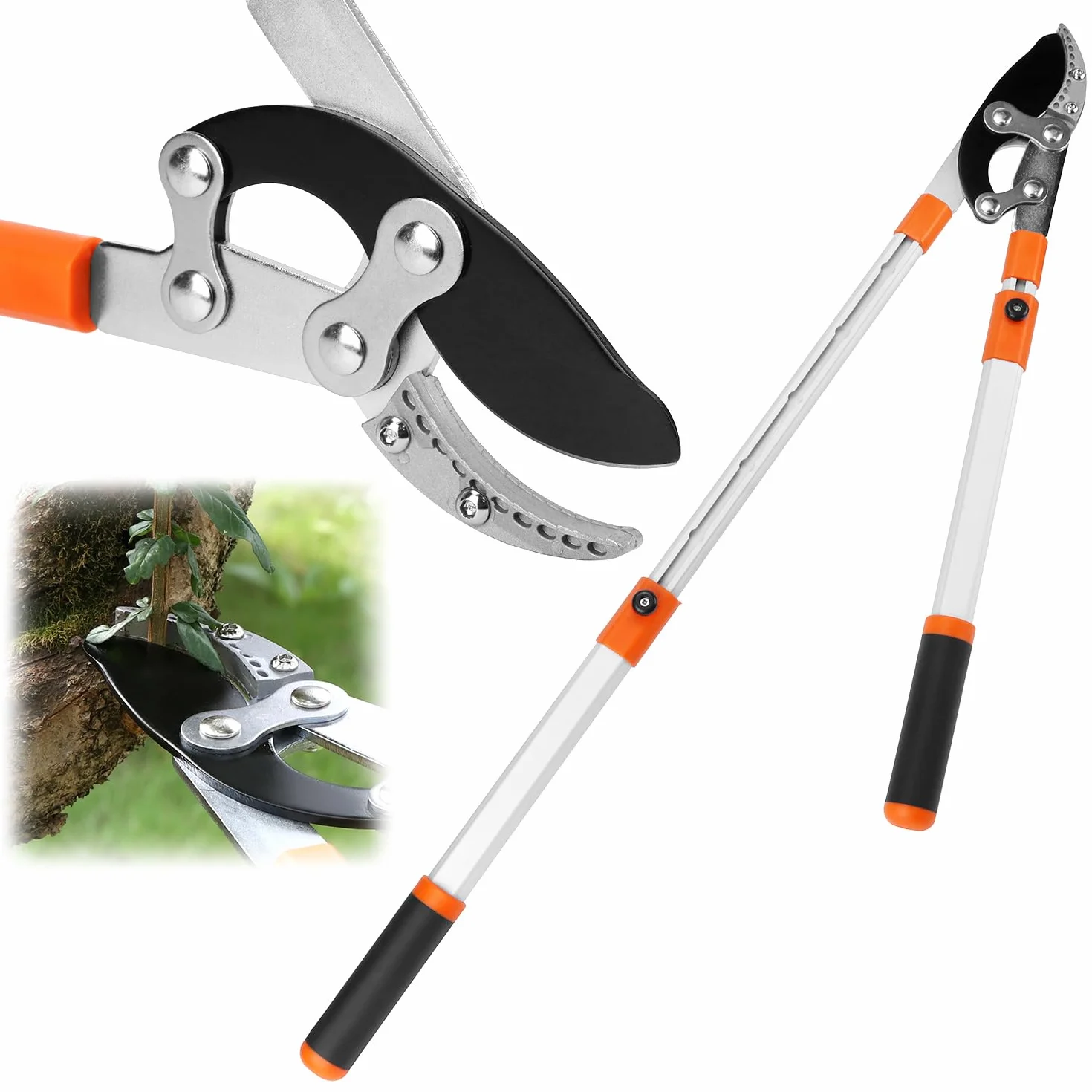 QWORK® Teleskopowe sekatory do gałęzi 68-101 cm, teleskopowe nożyce do gałęzi z regulowanymi uchwytami