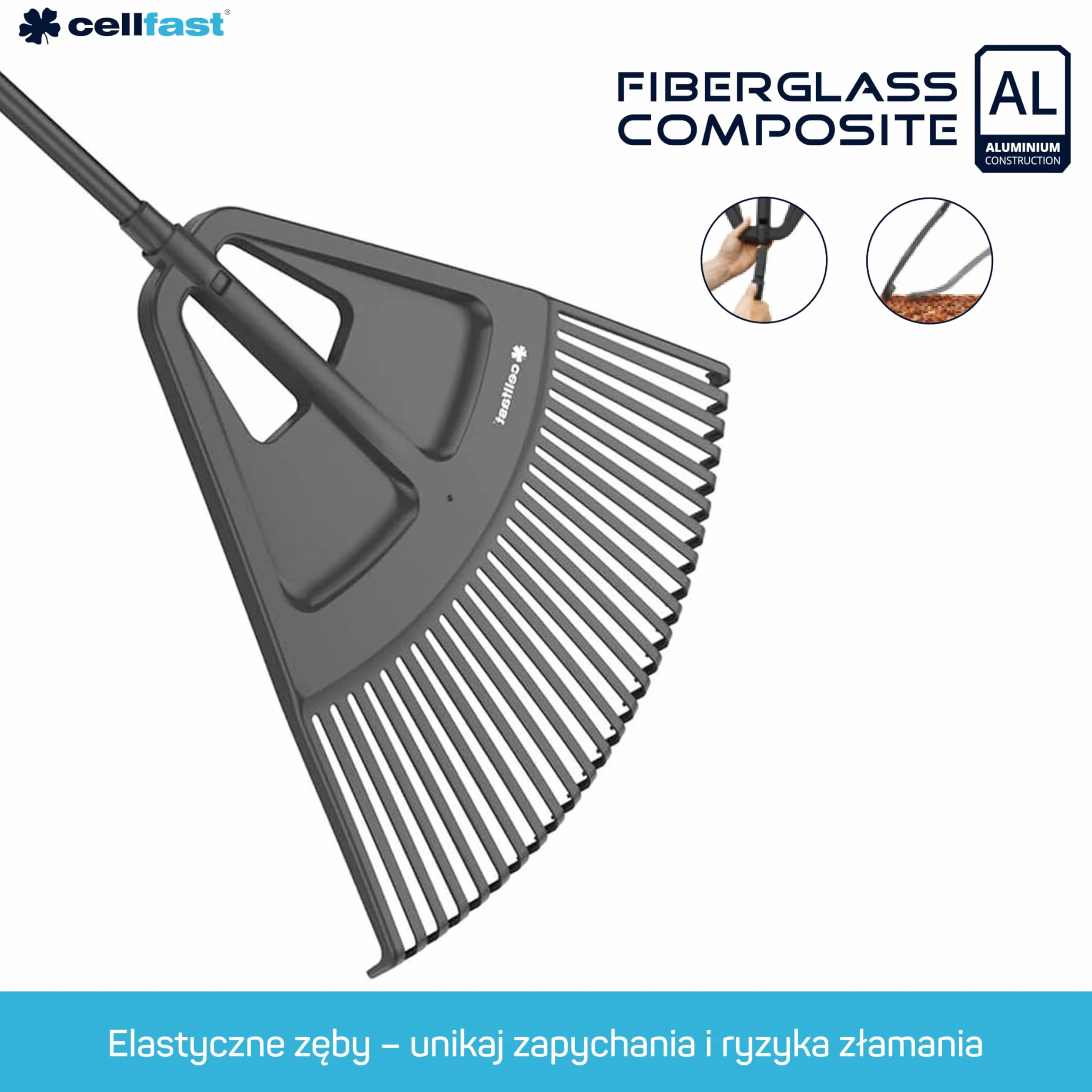 Cellfast Grabie Wachlarzowe do Liści i Trawnika - Wymienna Głowica 650 mm - Długi Trzonek - Antypoślizgowa Powłoka - Cellpro