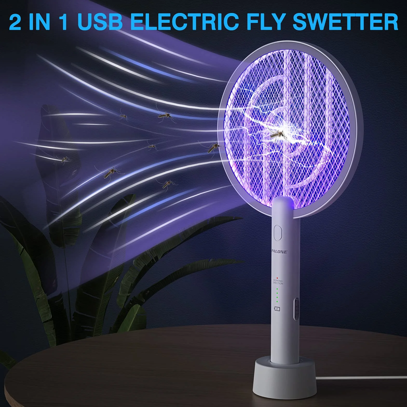 PALONE Fly Zapper 3000 V pułapka na muchy z ładowaniem USB, łapka na muchy, ochrona przed owadami, biały łapacz owadów do komarów, much, pszczół, moli