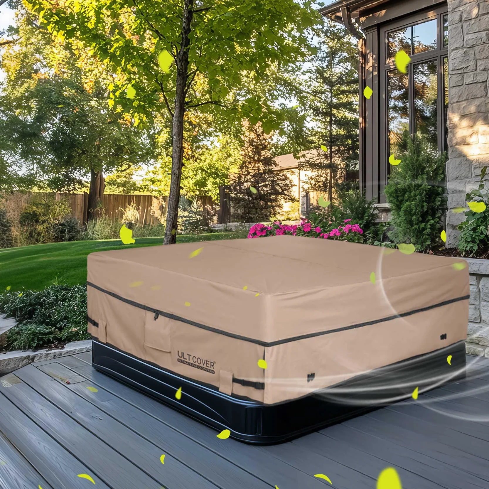 ULTCOVER Wodoodporny 600D poliestrowy kwadratowy pokrowiec na wannę z hydromasażem na zewnątrz pokrowce SPA 183 x 183 cm