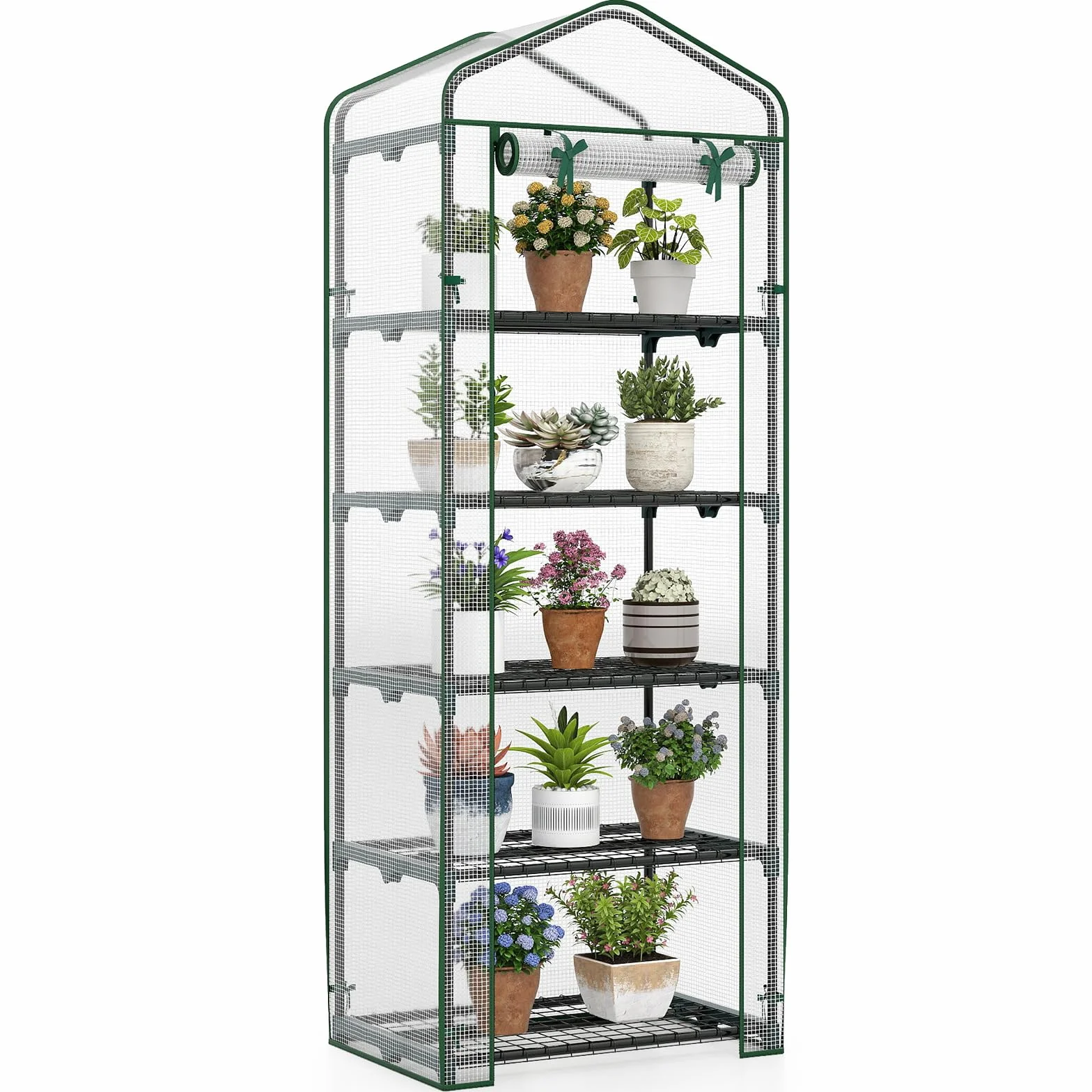 COSTWAY Szklarnia metalowa 5 półek 69x48x190 cm zielona