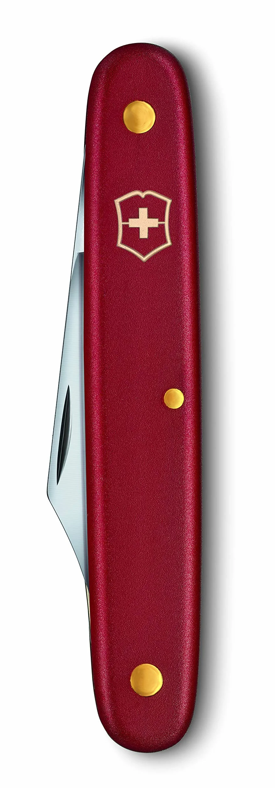 Victorinox Gartenmesser Okuliermesser für Gartenarbeiten, Rostfreie Spitze Klinge, 50 mm, Messing-Rindenlöser, Rot