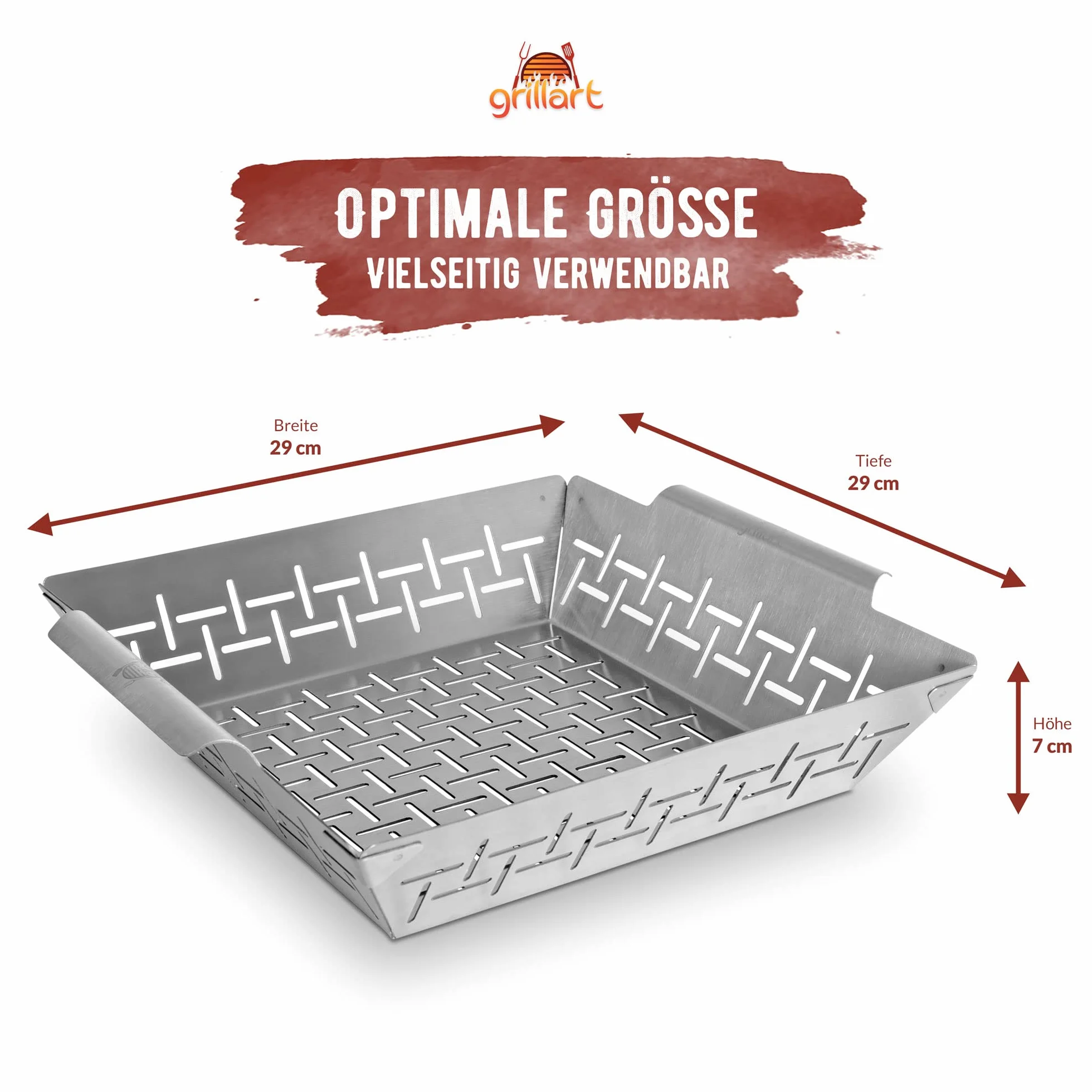 grillart® Premium XL Ruszt do grilla ze stali nierdzewnej jako kosz na warzywa, ruszt do grillowania ryb i tacka do grilla – uniwersalnie używany i szczególnie trwały ruszt do grilla - idealne