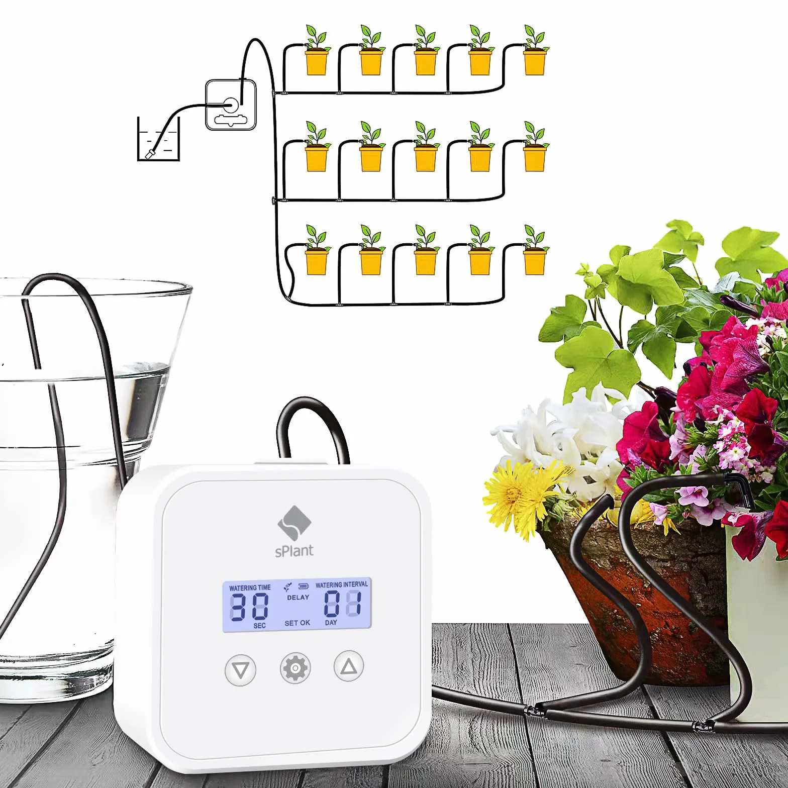 [Upgraded Pump] LCD Automatic Drip Irrigation Kit for 15 Plants, DIY Plant Self Watering System Device Digital Programmable Water Timer, Waterer for Indoor House Plant Vacation Watering